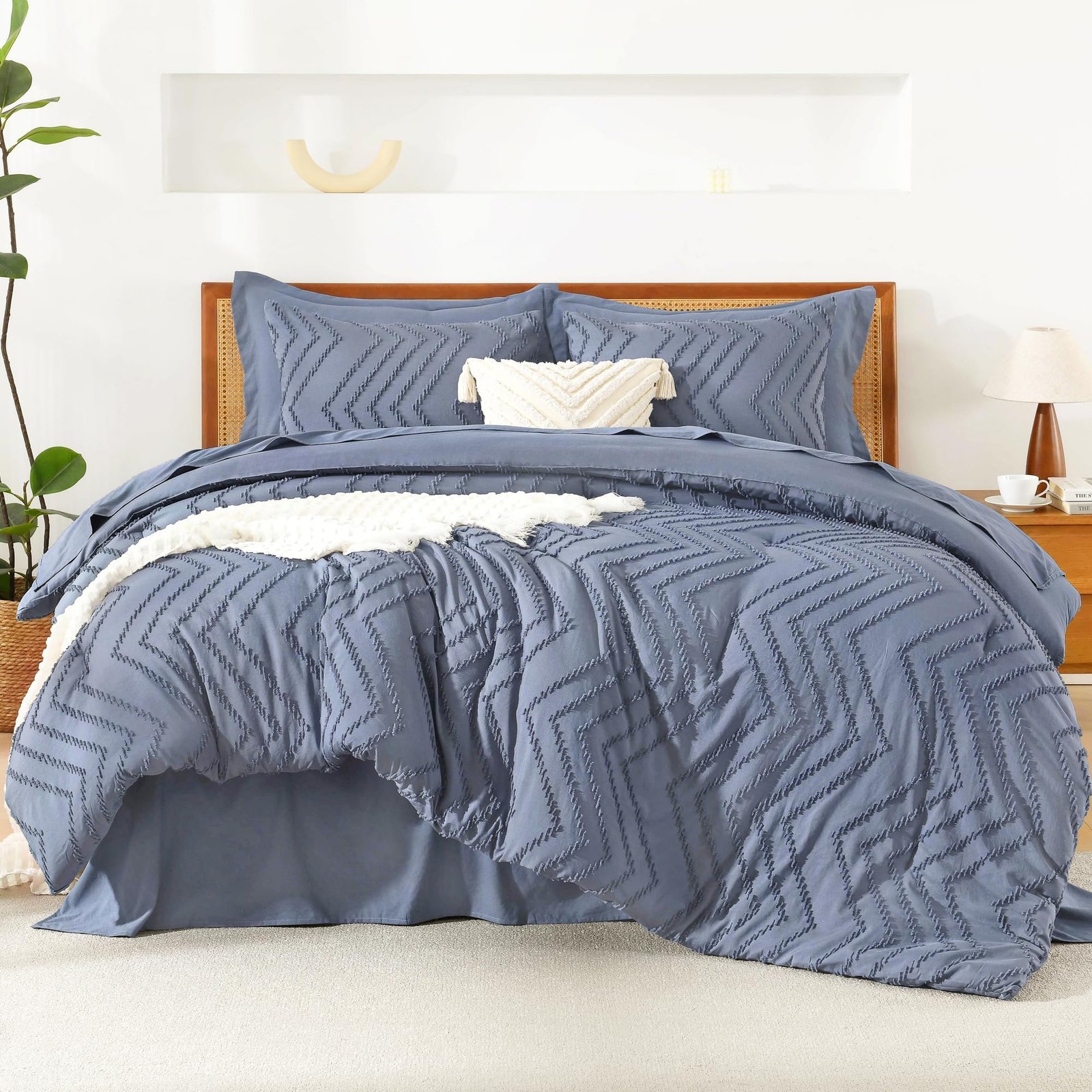 TODD GRIMES King Size Comforter Set with Sheets Beige - 7 Pieces Bed in a Bag King Chevron Tufted Boho Luxury Bedding Sets with Comforter, Sheets, Pillowcases & Shams - Image 97