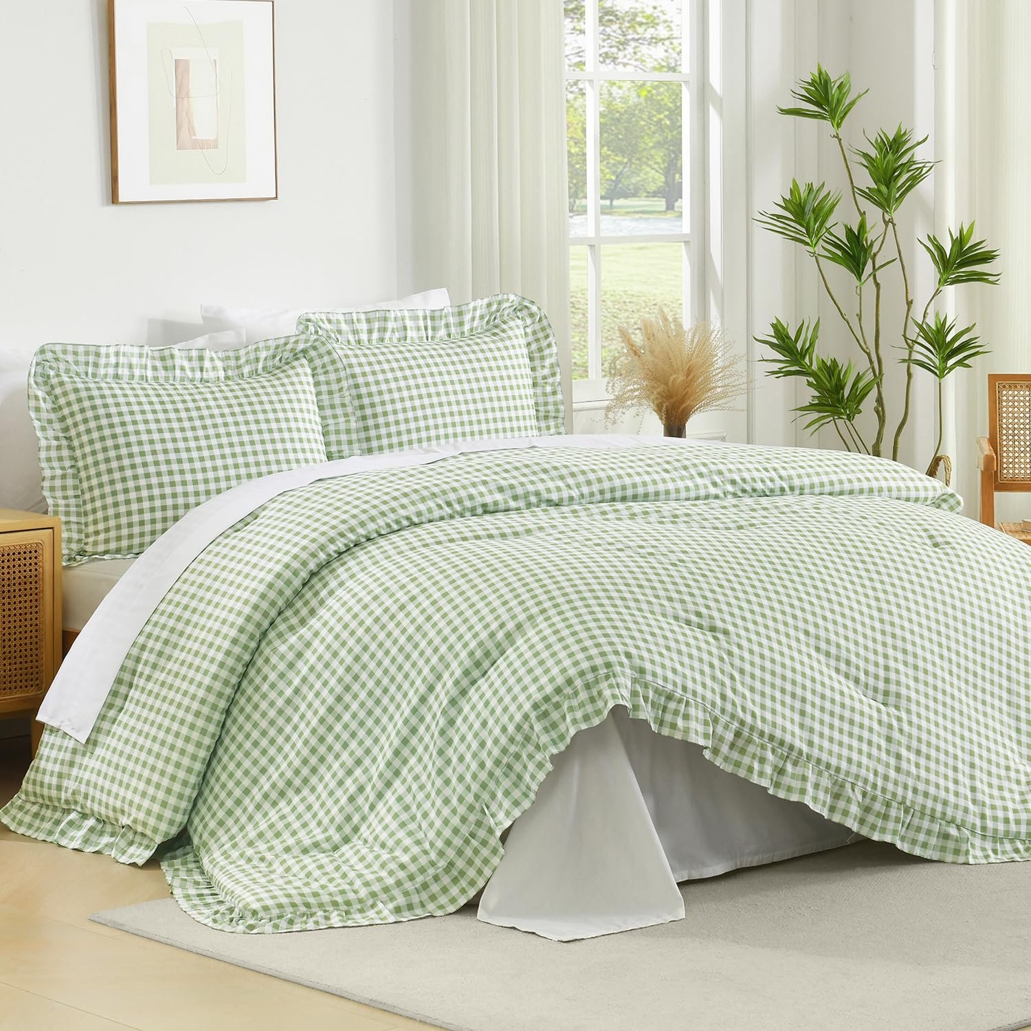 TODD GRIMES White Comforter Queen Size, 3 Pieces Ruffle Shabby Chic Farmhouse Queen Comforter Sets, All Season Lightweight Fluffy Room Decor Bed Set for Girls Women Teens Gift Choice - Image 17