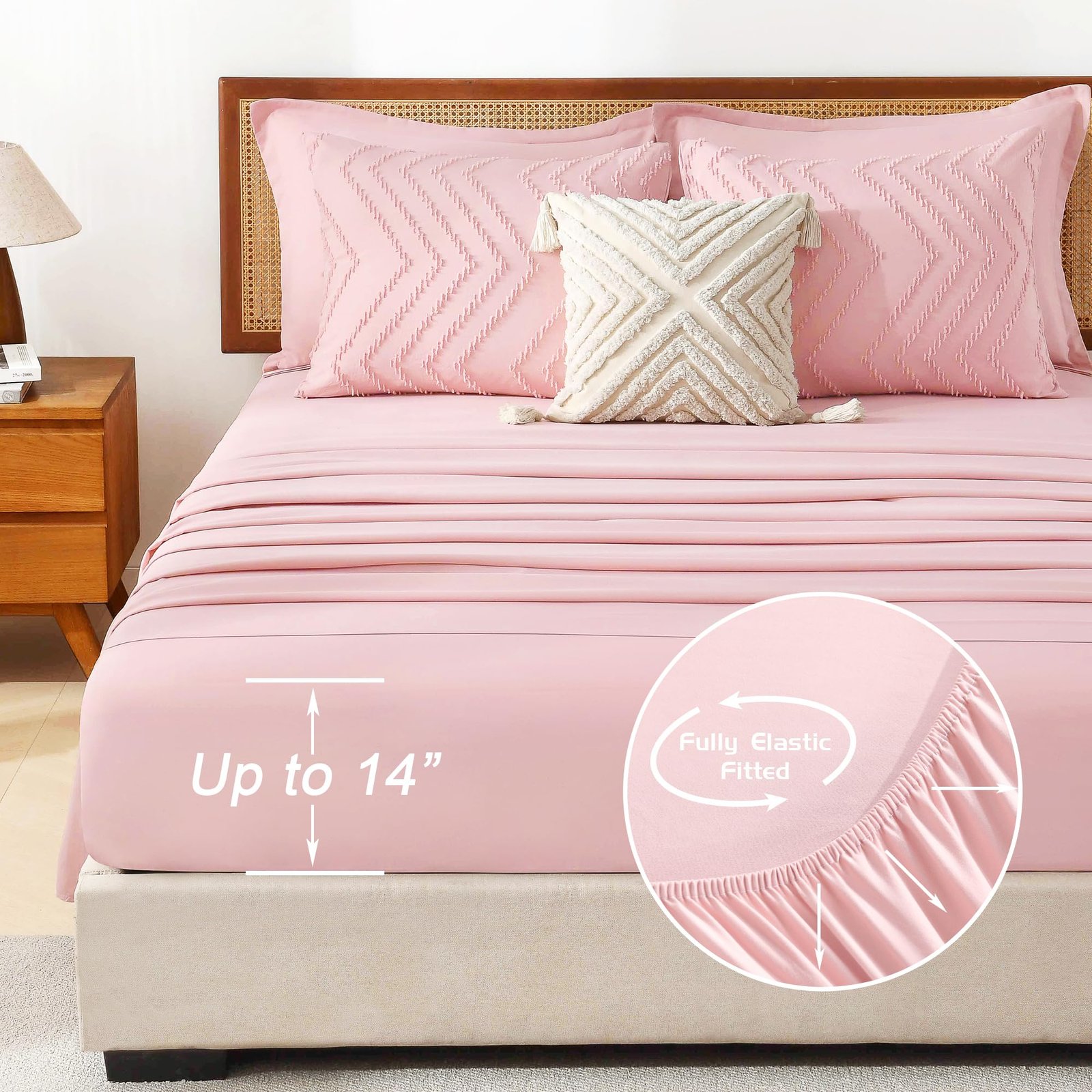 TODD GRIMES King Size Comforter Set with Sheets Beige - 7 Pieces Bed in a Bag King Chevron Tufted Boho Luxury Bedding Sets with Comforter, Sheets, Pillowcases & Shams - Image 100