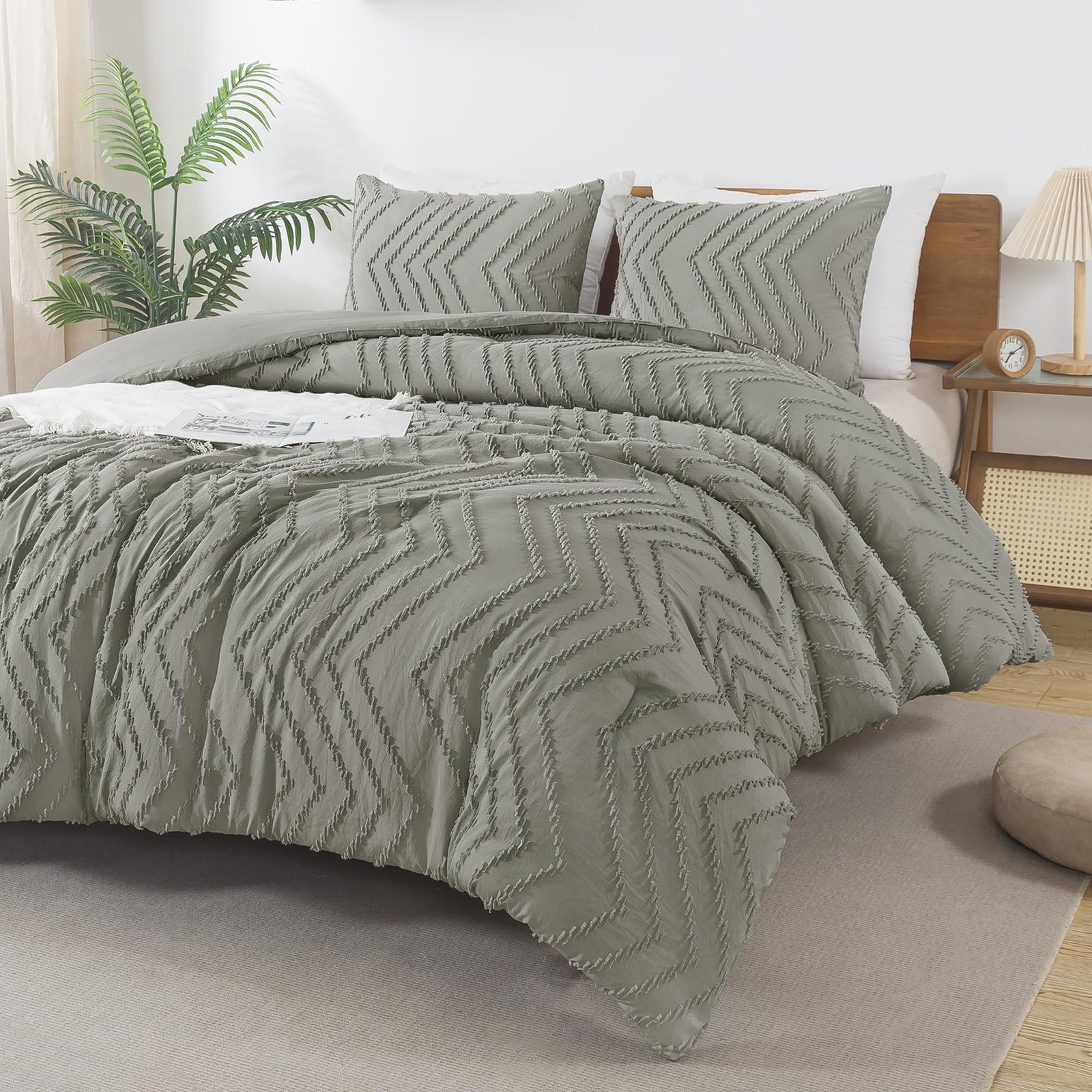TODD GRIMES King Size Comforter Set Beige, Boho Cream Soft Warm Tufted Neutral Bedding Comforter Sets for King Size Bed, 3 Pieces Aesthetic Chevron Farmhouse Cute Bohemian Textured Bedding Set - Image 24