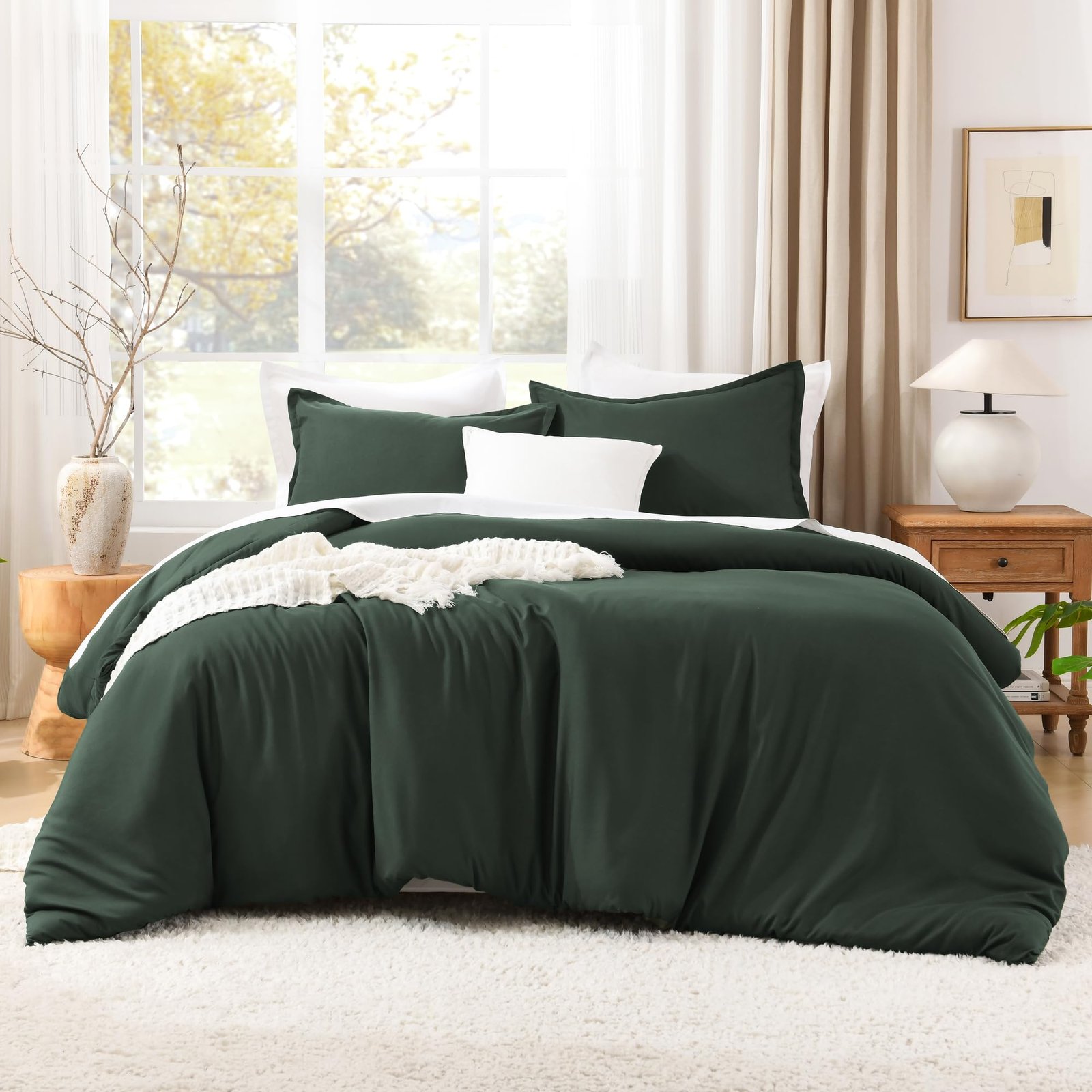 TODD GRIMES Comforter Set, Lightweight Solid Bedding Comforter Set, Fluffy Down Alternative Bed Set, Sage Green, King - Image 13