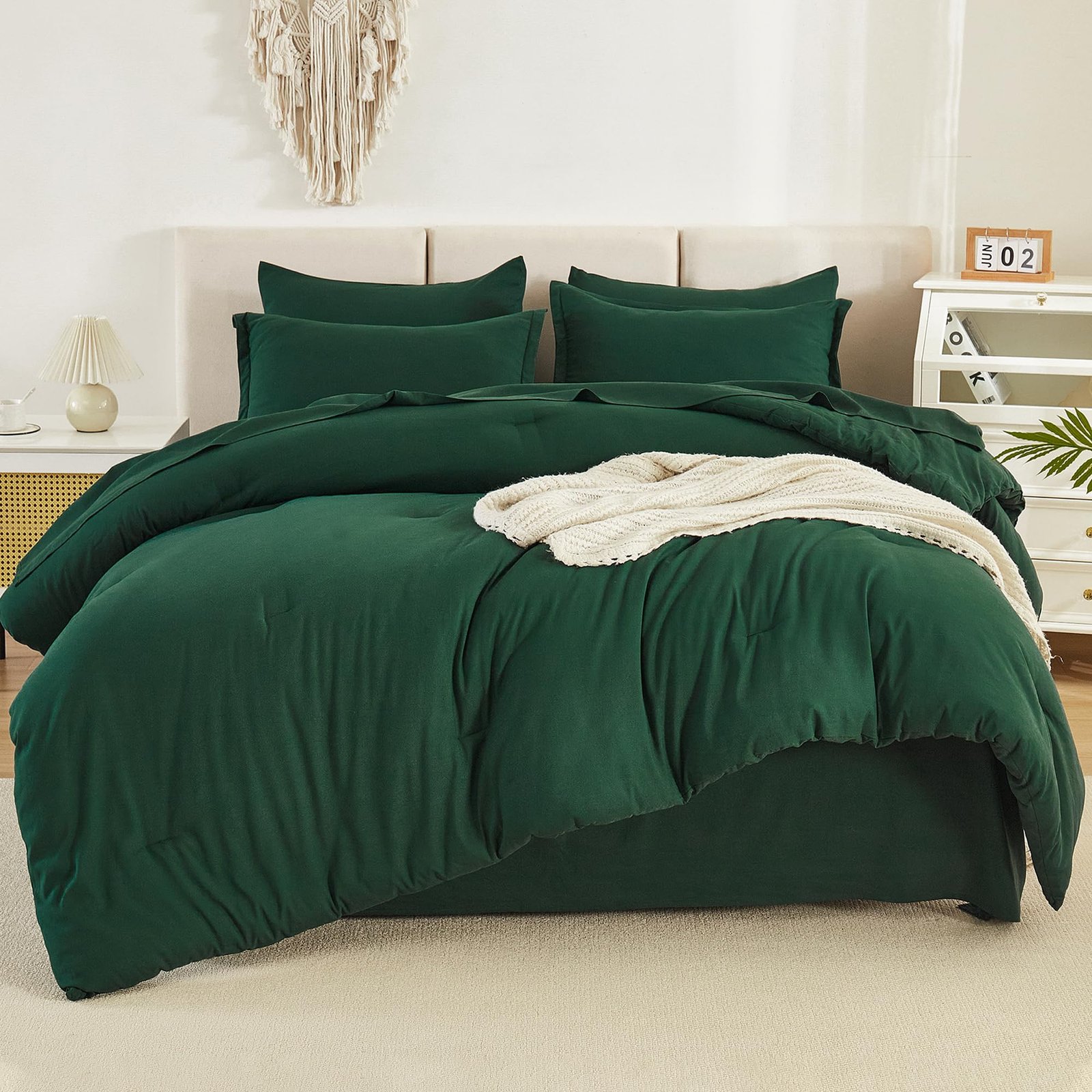 TODD GRIMES King Size Comforter Set Dark Emerald Green - 7 Pieces Bed in a Bag King Bedding Comforter Sets, Solid Lightweight Bed Set with Comforter, Sheets, Pillowcases & Shams - Image 4