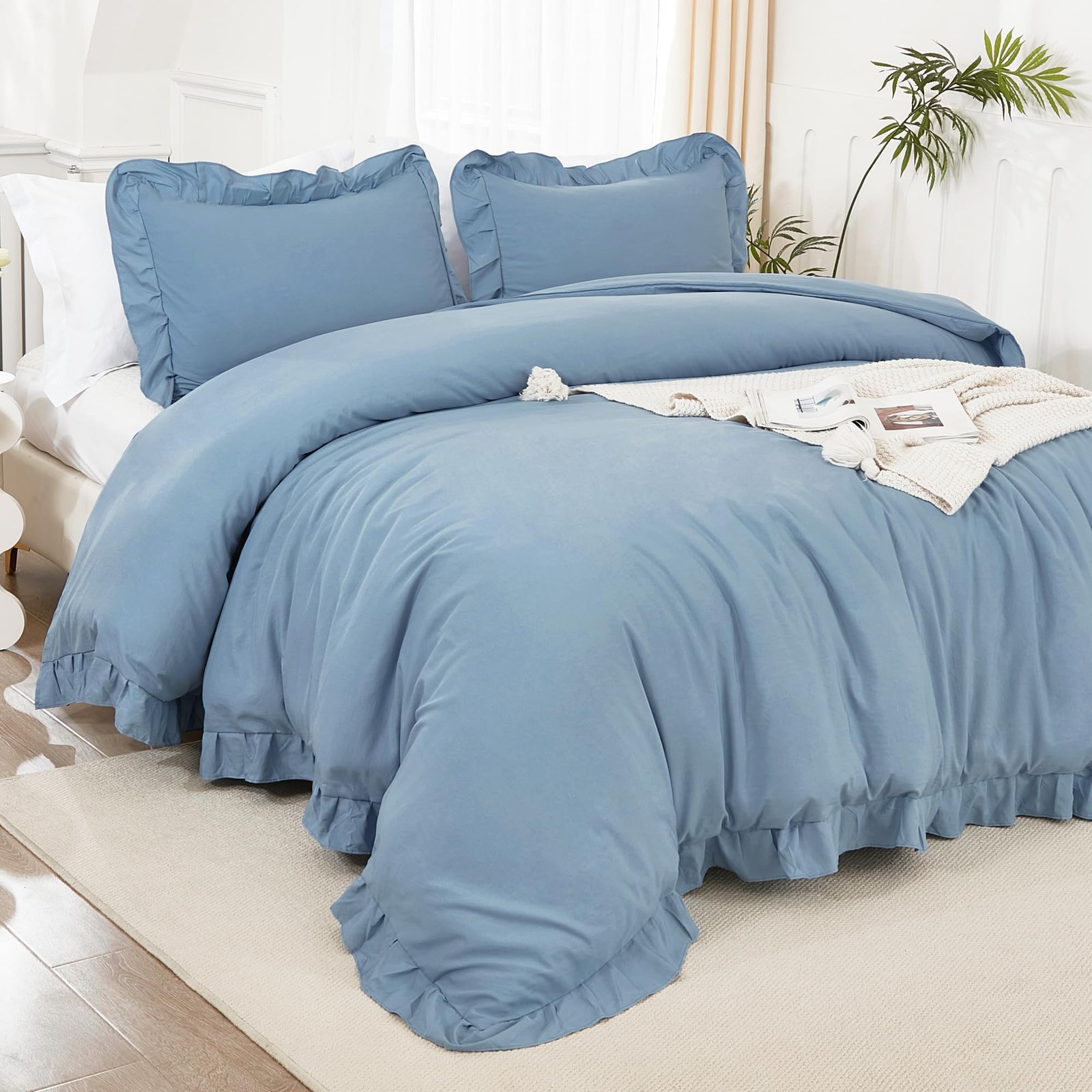 TODD GRIMES Full Size Comforter Sets, 3 Pieces Blush Pink Ruffle Girls Women Cute Bedding Comforters & Sets, Lightweight Fluffy Microfiber as Gift (79x90In Comforter & 2 Pillowcases) - Image 5