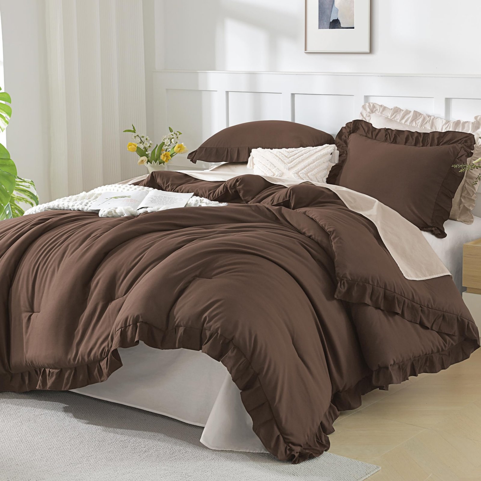 TODD GRIMES White Comforter Queen Size, 3 Pieces Ruffle Shabby Chic Farmhouse Queen Comforter Sets, All Season Lightweight Fluffy Room Decor Bed Set for Girls Women Teens Gift Choice - Image 31