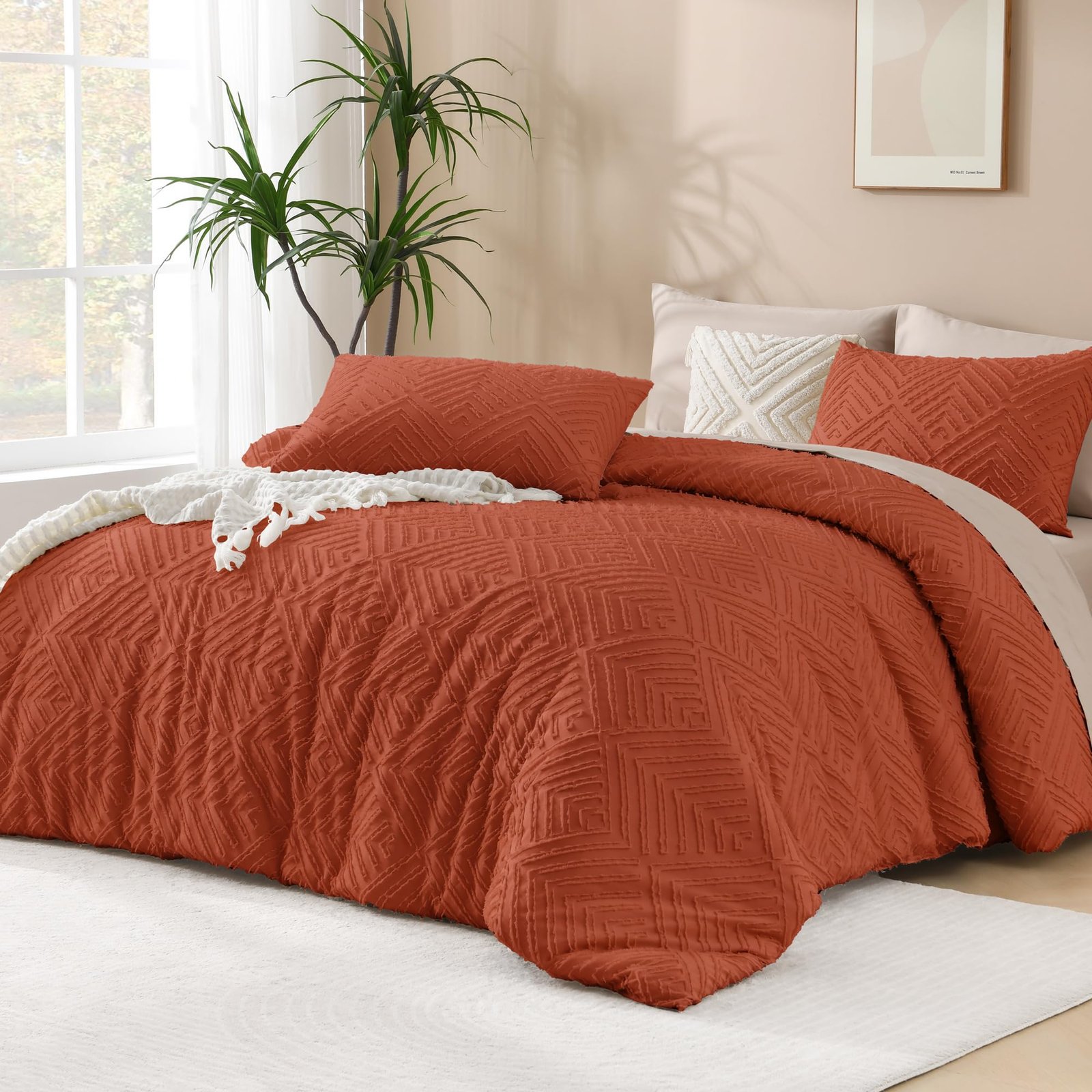 TODD GRIMES King Size Comforter Set Beige, 3 Pieces Boho King Bedding Comforter Set Cream, All Season Soft Lightweight Tufted Textured Down Alternative Comforter Fluffy Bed Set - Image 5