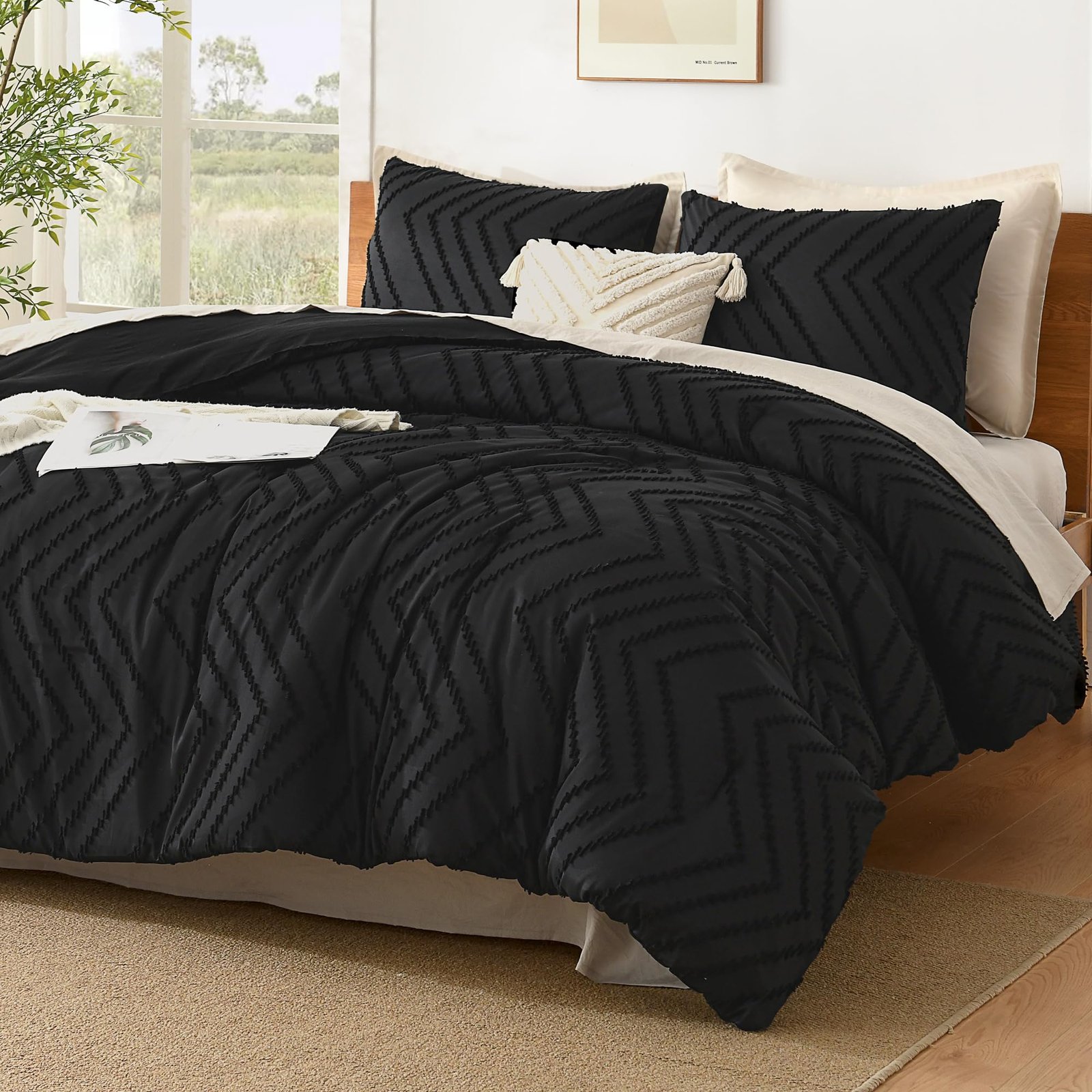 TODD GRIMES King Size Comforter Set Dark Emerald Green, 3 Pieces Lightweight Fluffy Comforter King Size Boho Tufted Comforter Bed Set Gift Choice - Image 11