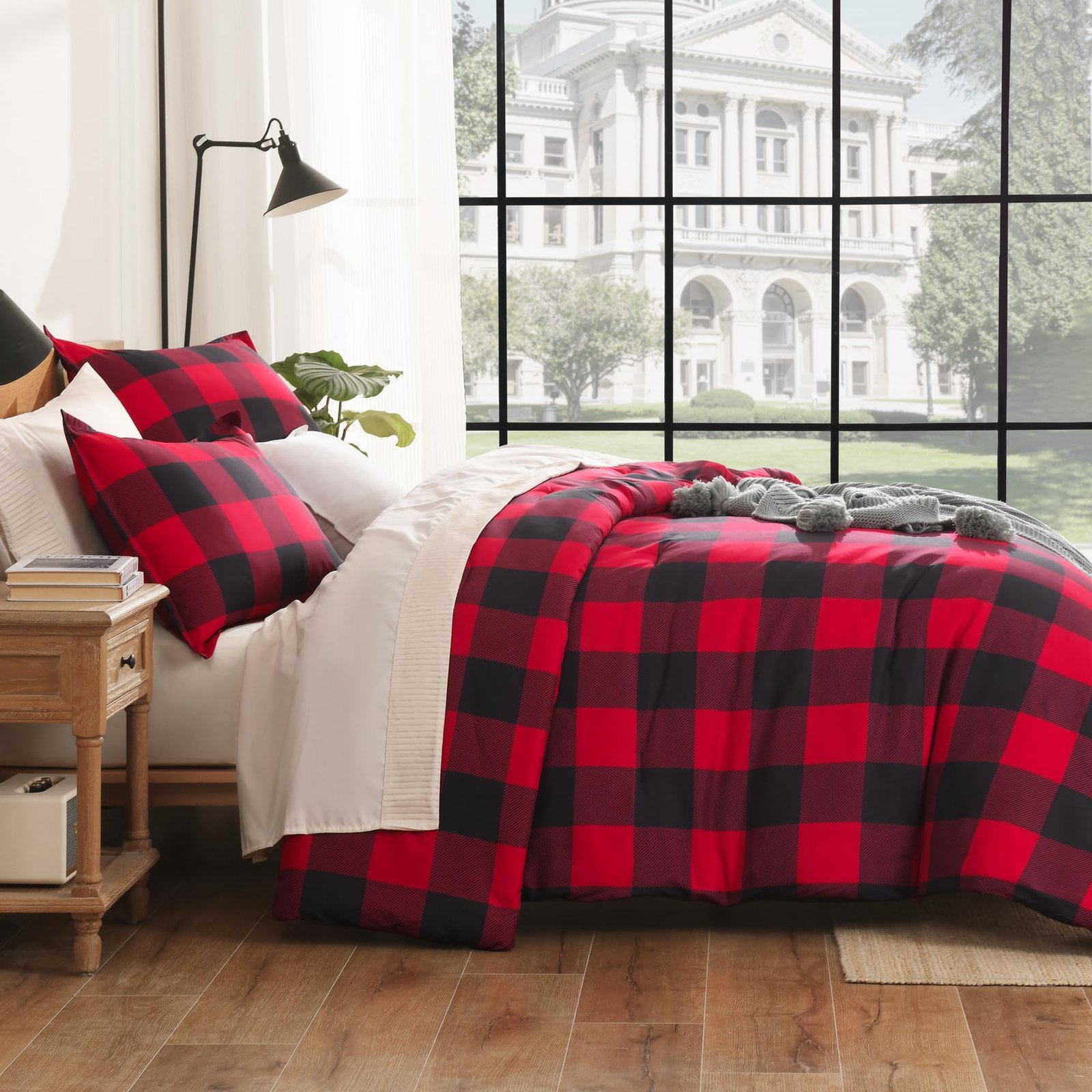 TODD GRIMES Red and Black Plaid Comforter Set King(104x90Inch), 3 Pieces Buffalo Plaid Checkered Gingham Bedding Comforter Sets, Soft Burgundy Lightweight Geometric Down Alternative Bed Set - Image 7