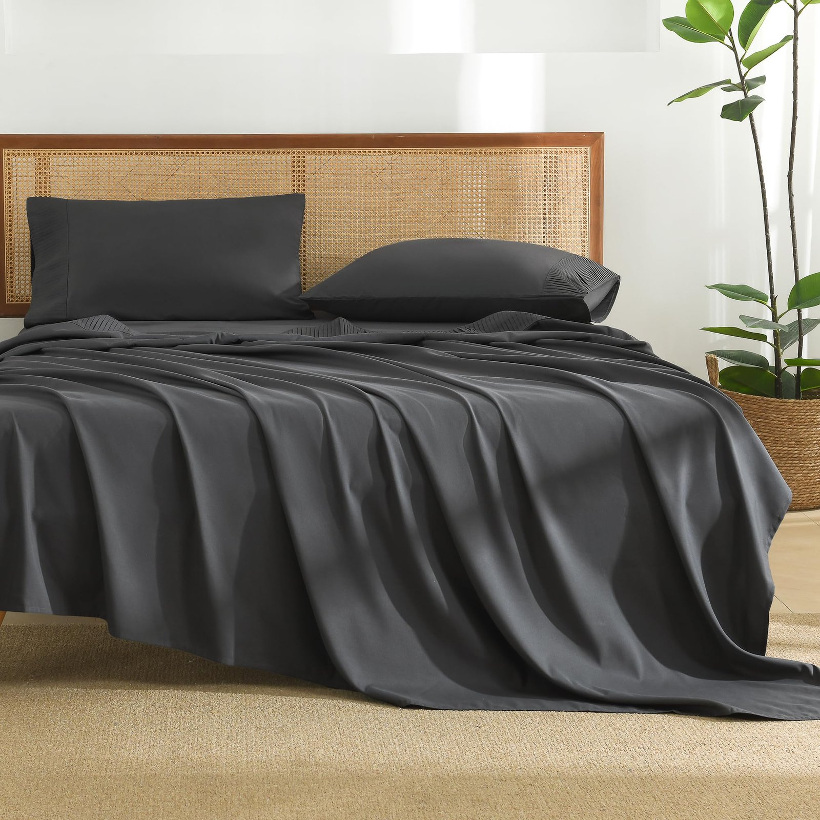 TODD GRIMES King Size Sheets Set 4 Pieces, Dark Olive Green Super Soft Sheets for King Size Bed, Microfiber King Sheet, Deep Pocket Up to 16 - Image 11