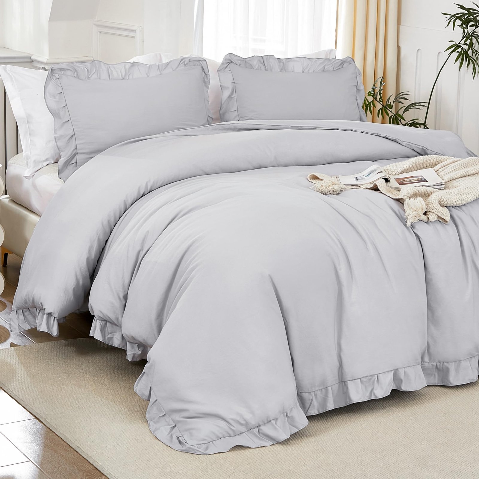 TODD GRIMES Full Size Comforter Sets, 3 Pieces Blush Pink Ruffle Girls Women Cute Bedding Comforters & Sets, Lightweight Fluffy Microfiber as Gift (79x90In Comforter & 2 Pillowcases) - Image 9