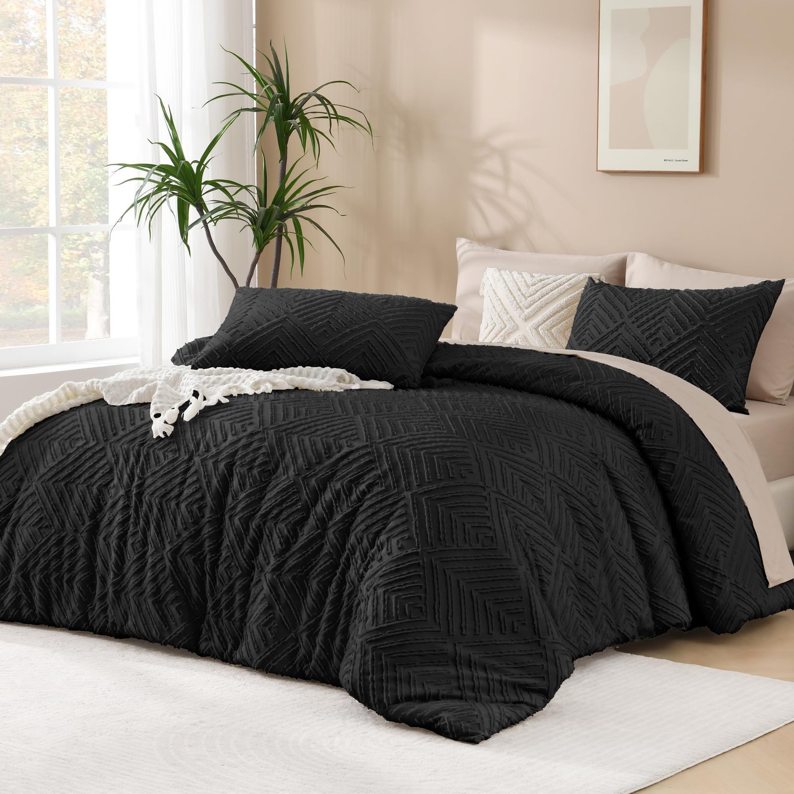 TODD GRIMES King Size Comforter Set Beige, 3 Pieces Boho King Bedding Comforter Set Cream, All Season Soft Lightweight Tufted Textured Down Alternative Comforter Fluffy Bed Set - Image 10