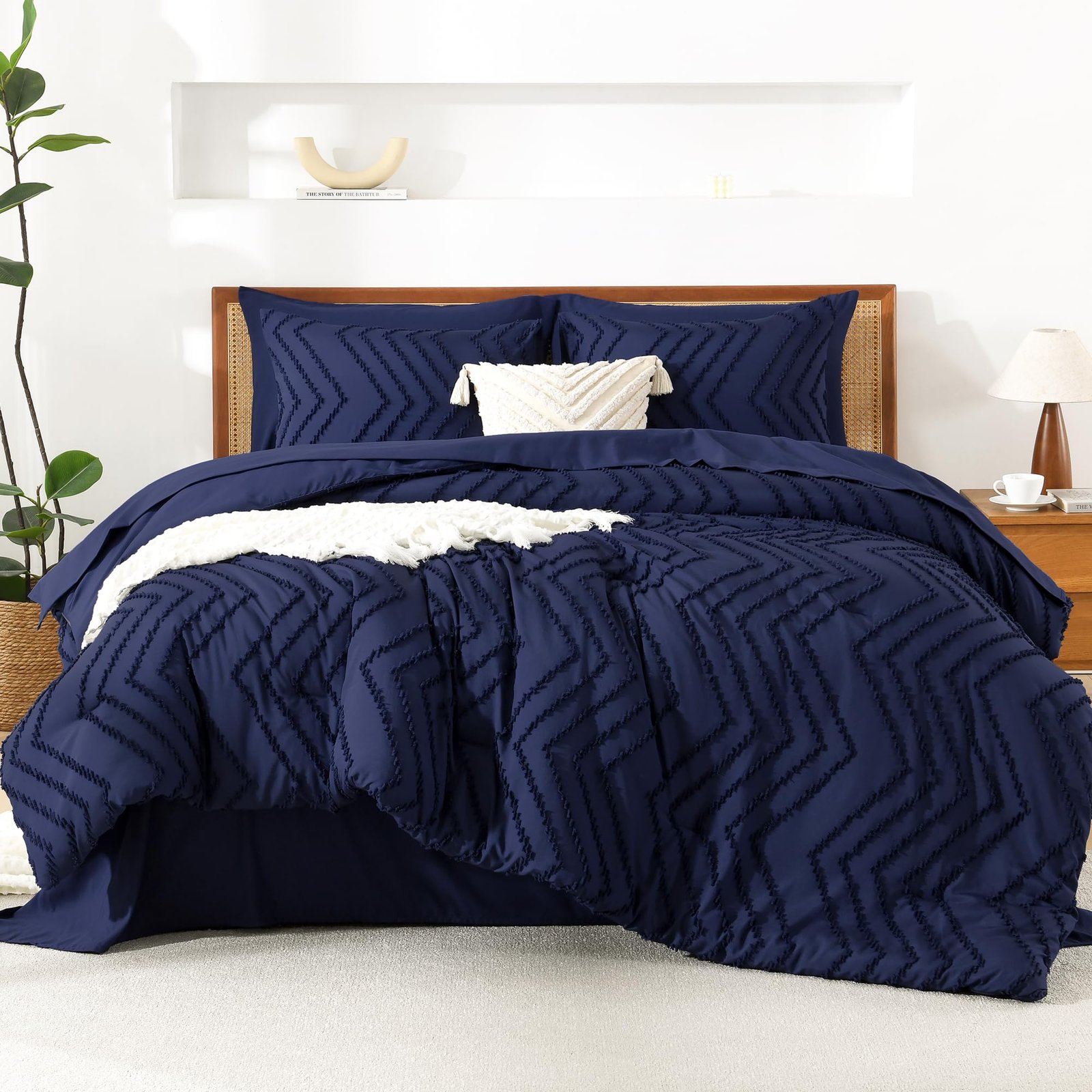 TODD GRIMES King Size Comforter Set with Sheets Beige - 7 Pieces Bed in a Bag King Chevron Tufted Boho Luxury Bedding Sets with Comforter, Sheets, Pillowcases & Shams - Image 33