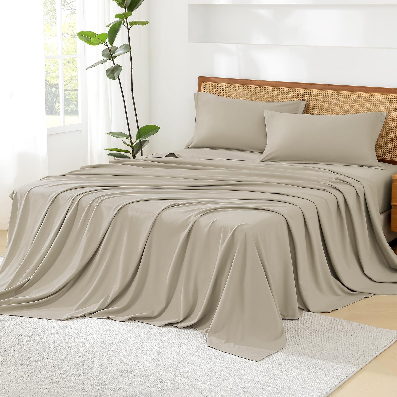 TODD GRIMES King Size Comforter Set with Sheets Beige - 7 Pieces Bed in a Bag King Chevron Tufted Boho Luxury Bedding Sets with Comforter, Sheets, Pillowcases & Shams - Image 28