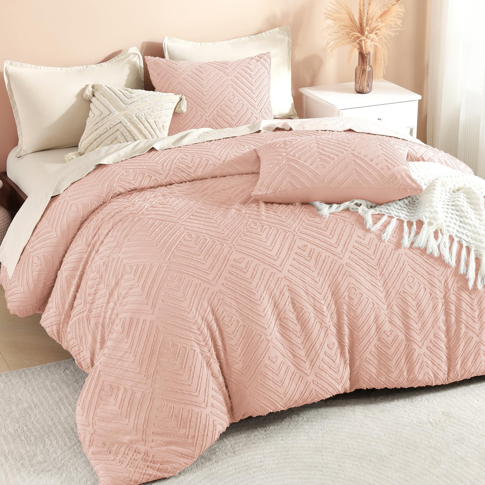 TODD GRIMES Comforter King Size Set Oatmeal, 3 Pieces Boho Tufted Farmhouse Bedding Comforter Sets, Lightweight Fluffy Comforter Bed Set for All Season (104x90In Comforter and 2 Pillowcases) - Image 15
