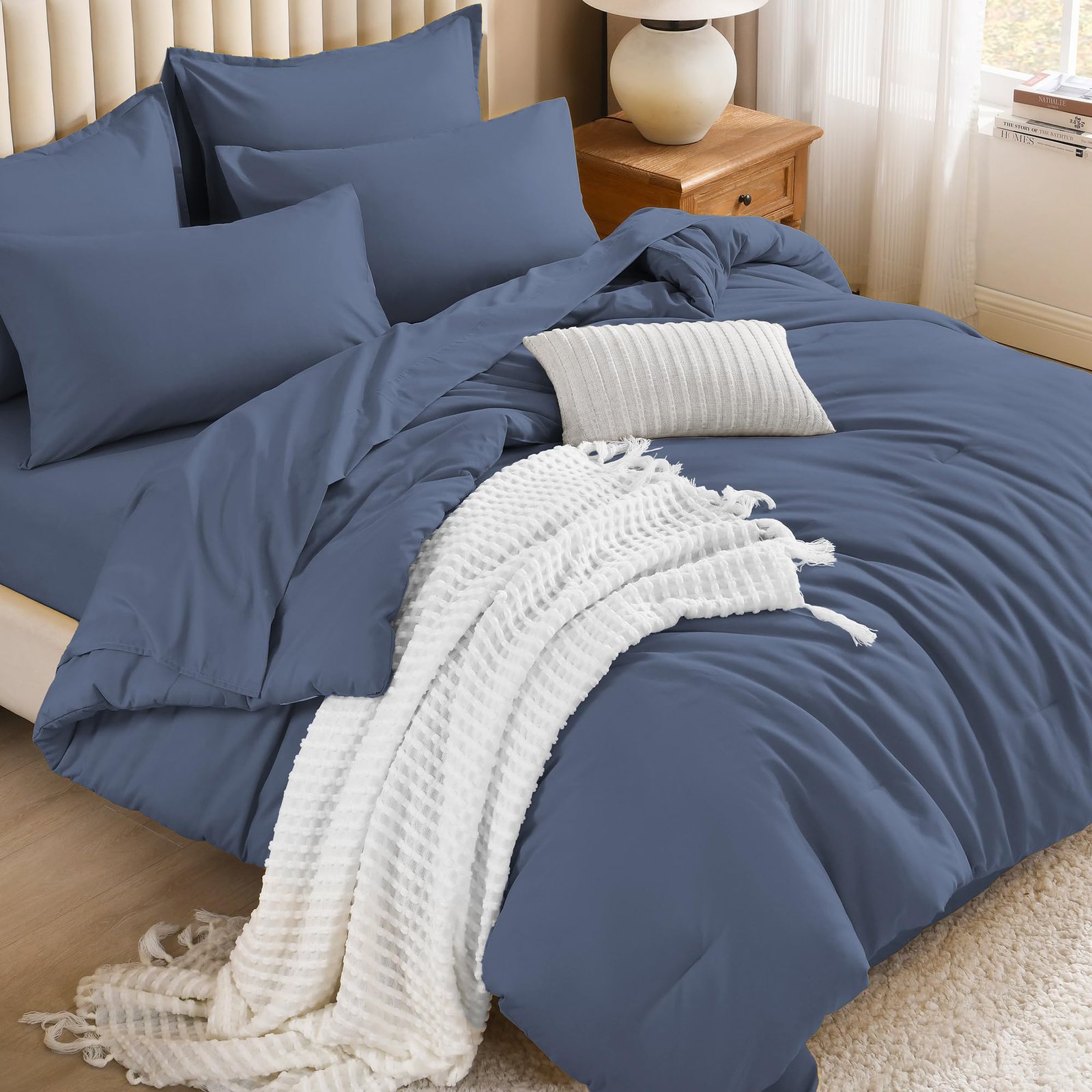TODD GRIMES King Size Comforter Set Dark Emerald Green - 7 Pieces Bed in a Bag King Bedding Comforter Sets, Solid Lightweight Bed Set with Comforter, Sheets, Pillowcases & Shams - Image 27