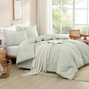 TODD GRIMES Tan Gingham Comforter Set Twin(66x90Inch), Brown Checkered Grid Plaid Buffalo Bed Set for Girls Boys Kids Teens, 2 Pieces Lightweight Microfiber Geometric Preppy Bedding