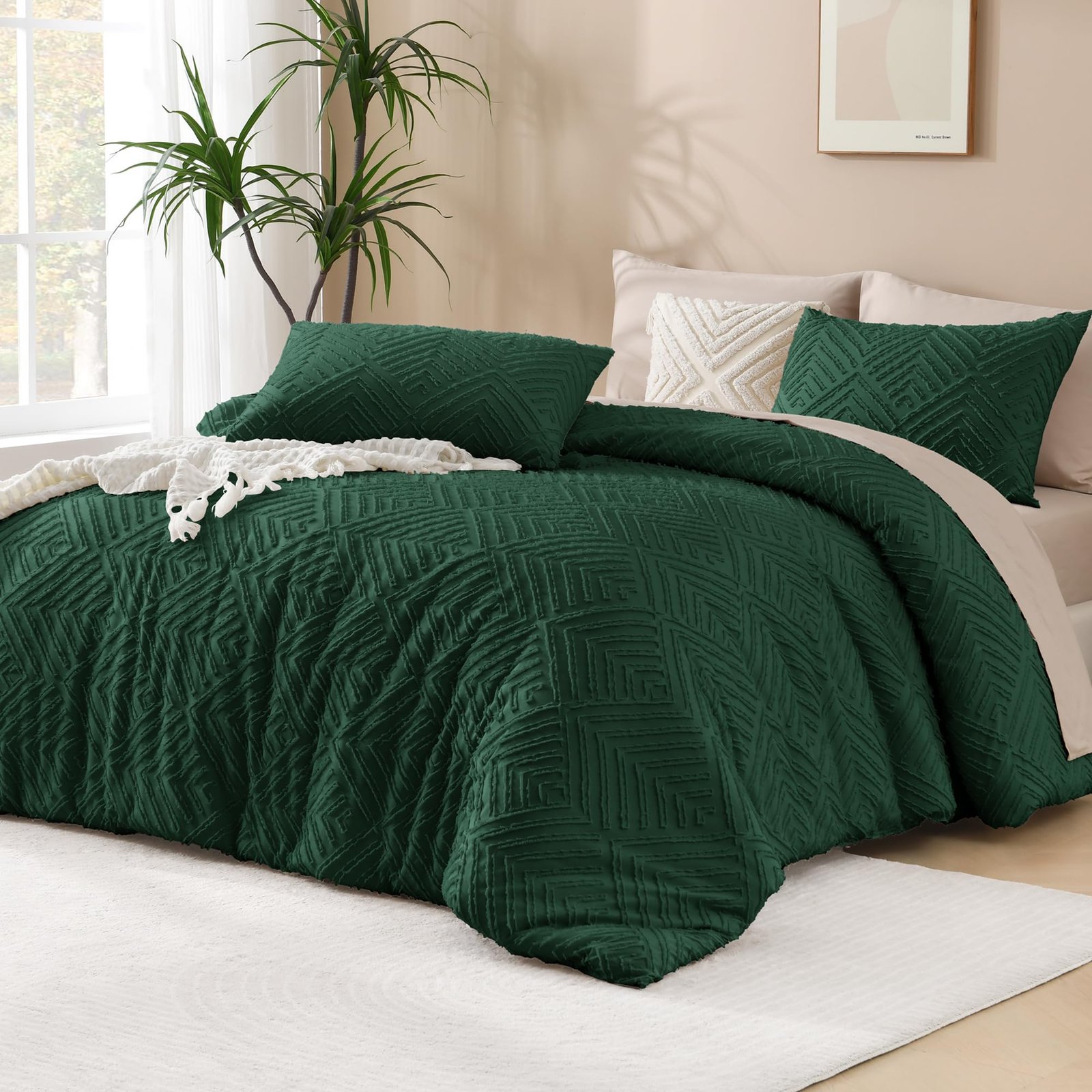 TODD GRIMES King Size Comforter Set Beige, 3 Pieces Boho King Bedding Comforter Set Cream, All Season Soft Lightweight Tufted Textured Down Alternative Comforter Fluffy Bed Set - Image 9