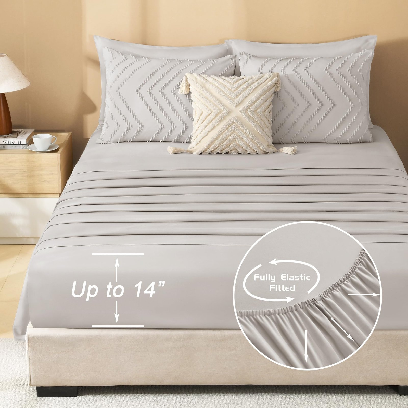 TODD GRIMES King Size Comforter Set with Sheets Beige - 7 Pieces Bed in a Bag King Chevron Tufted Boho Luxury Bedding Sets with Comforter, Sheets, Pillowcases & Shams - Image 61