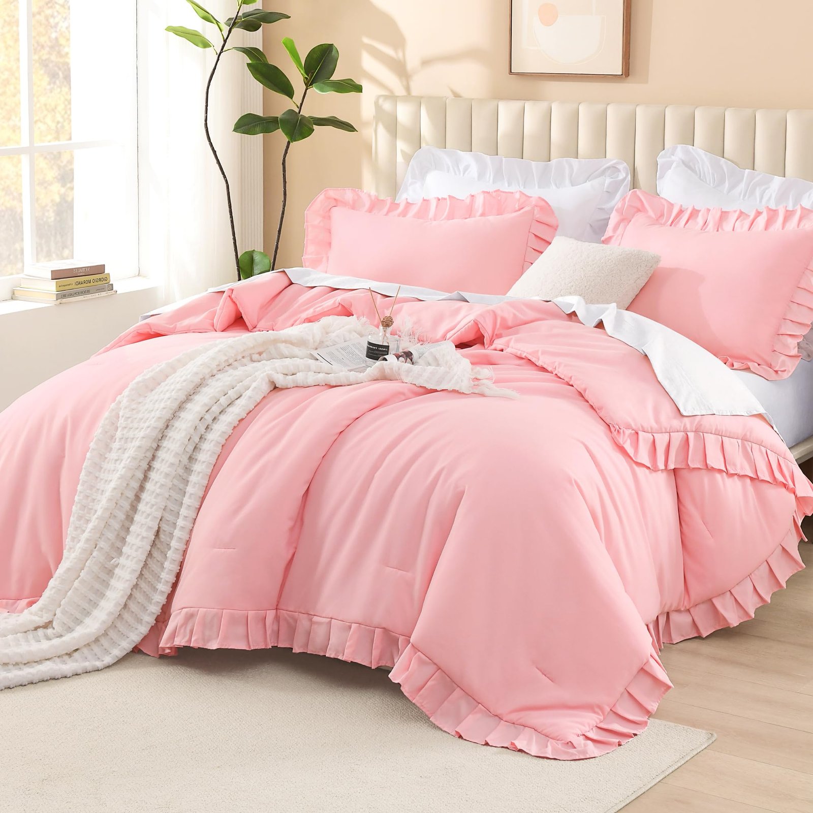 TODD GRIMES Full Size Comforter Sets, 3 Pieces Blush Pink Ruffle Girls Women Cute Bedding Comforters & Sets, Lightweight Fluffy Microfiber as Gift (79x90In Comforter & 2 Pillowcases) - Image 17