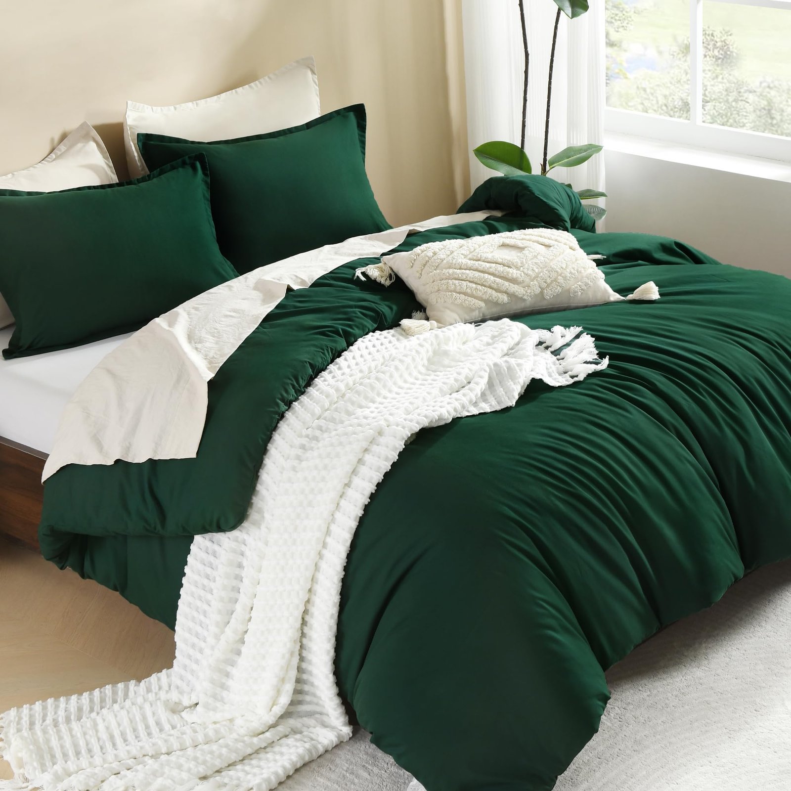 TODD GRIMES Comforter Set, Lightweight Solid Bedding Comforter Set, Fluffy Down Alternative Bed Set, Sage Green, King - Image 20