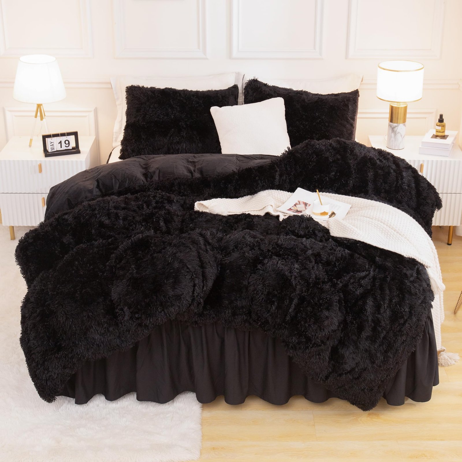 TODD GRIMES Tie-Dyed Grey White Comforter King Size, 3 Pieces Faux Fur Fluffy Fuzzy Plush Bedding Comforter Set, Soft Puffy Comfy Down Comforter Bed Set - Image 6