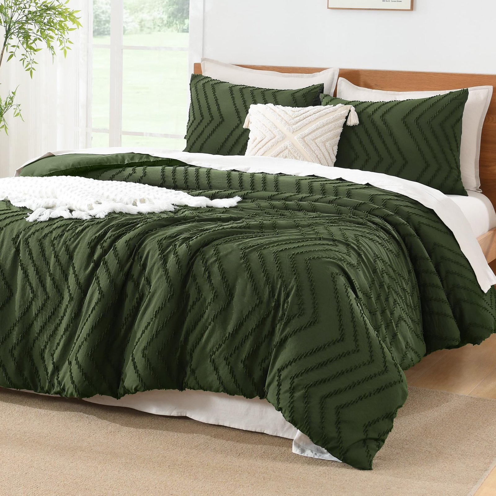 TODD GRIMES King Size Comforter Set Dark Emerald Green, 3 Pieces Lightweight Fluffy Comforter King Size Boho Tufted Comforter Bed Set Gift Choice - Image 23