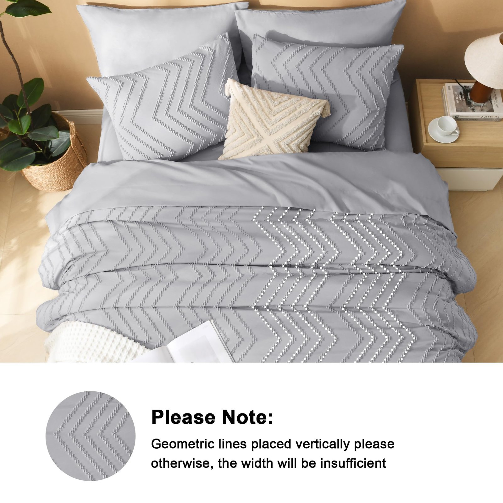 TODD GRIMES King Size Comforter Set with Sheets Beige - 7 Pieces Bed in a Bag King Chevron Tufted Boho Luxury Bedding Sets with Comforter, Sheets, Pillowcases & Shams - Image 111