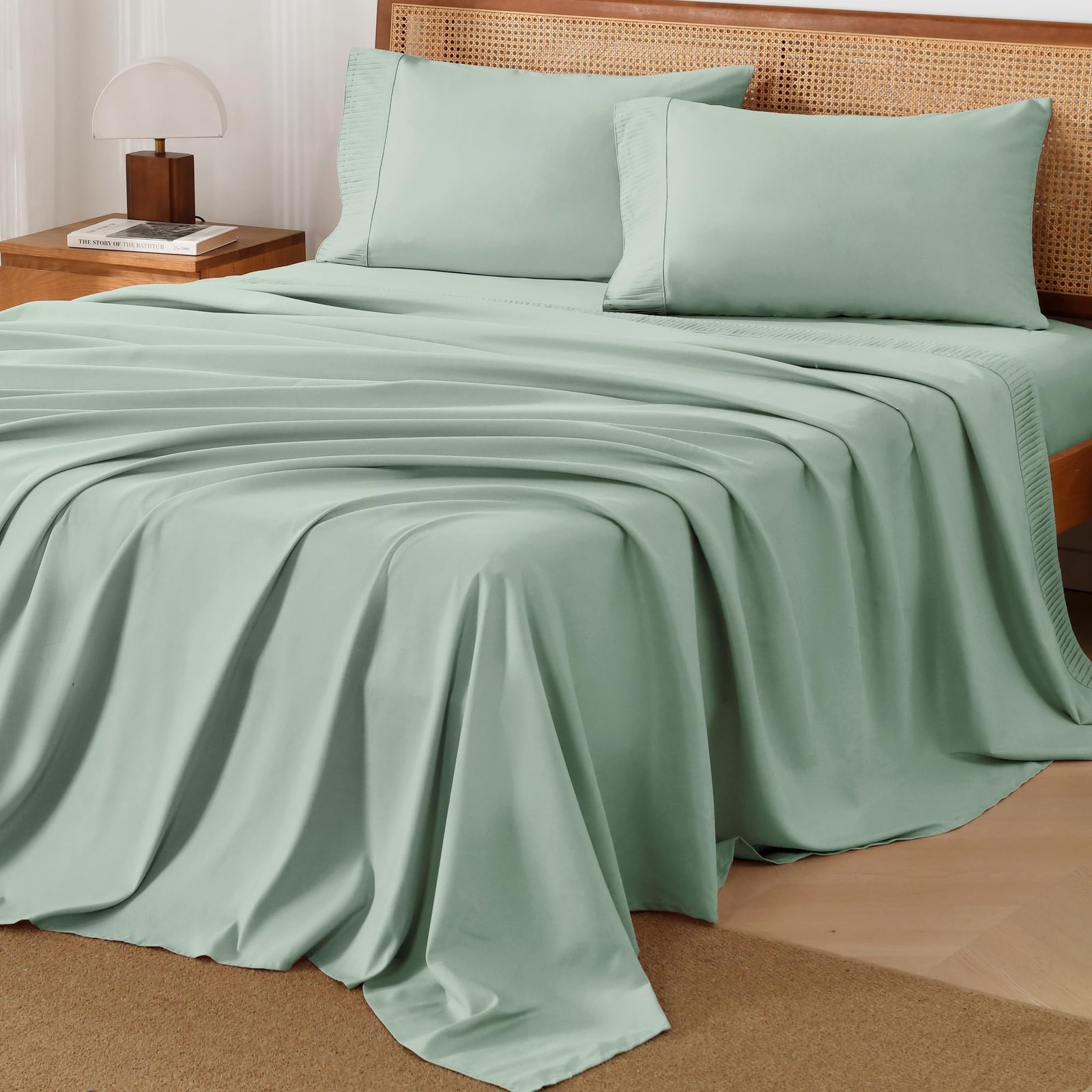 TODD GRIMES King Size Sheets Set 4 Pieces, Dark Olive Green Super Soft Sheets for King Size Bed, Microfiber King Sheet, Deep Pocket Up to 16 - Image 2
