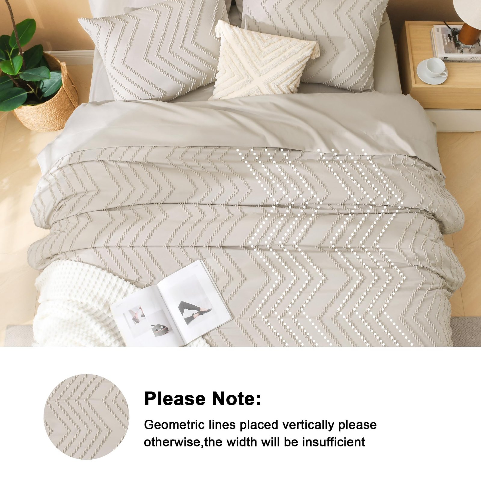 TODD GRIMES King Size Comforter Set with Sheets Beige - 7 Pieces Bed in a Bag King Chevron Tufted Boho Luxury Bedding Sets with Comforter, Sheets, Pillowcases & Shams - Image 54