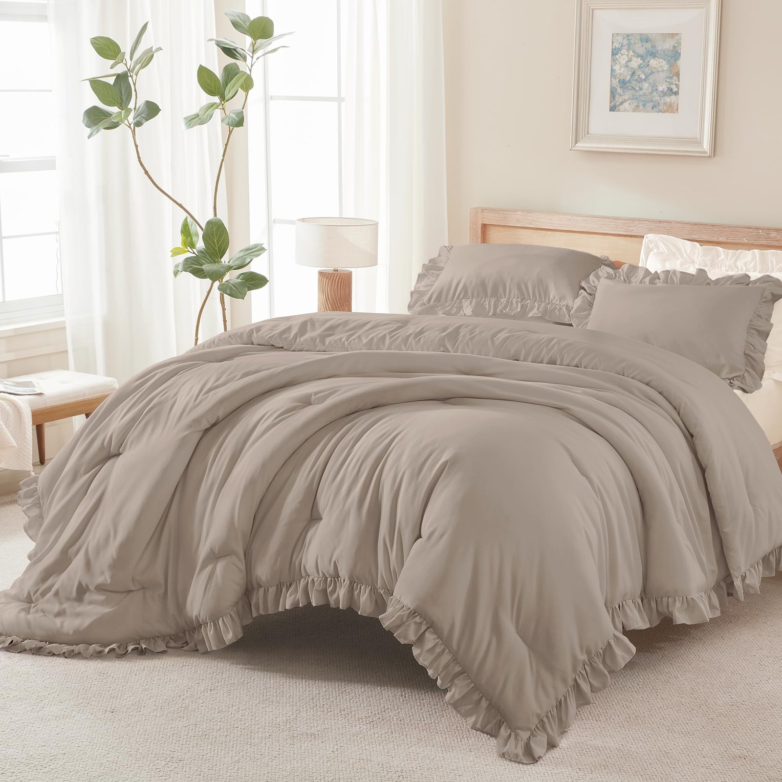 TODD GRIMES White Comforter Queen Size, 3 Pieces Ruffle Shabby Chic Farmhouse Queen Comforter Sets, All Season Lightweight Fluffy Room Decor Bed Set for Girls Women Teens Gift Choice - Image 6
