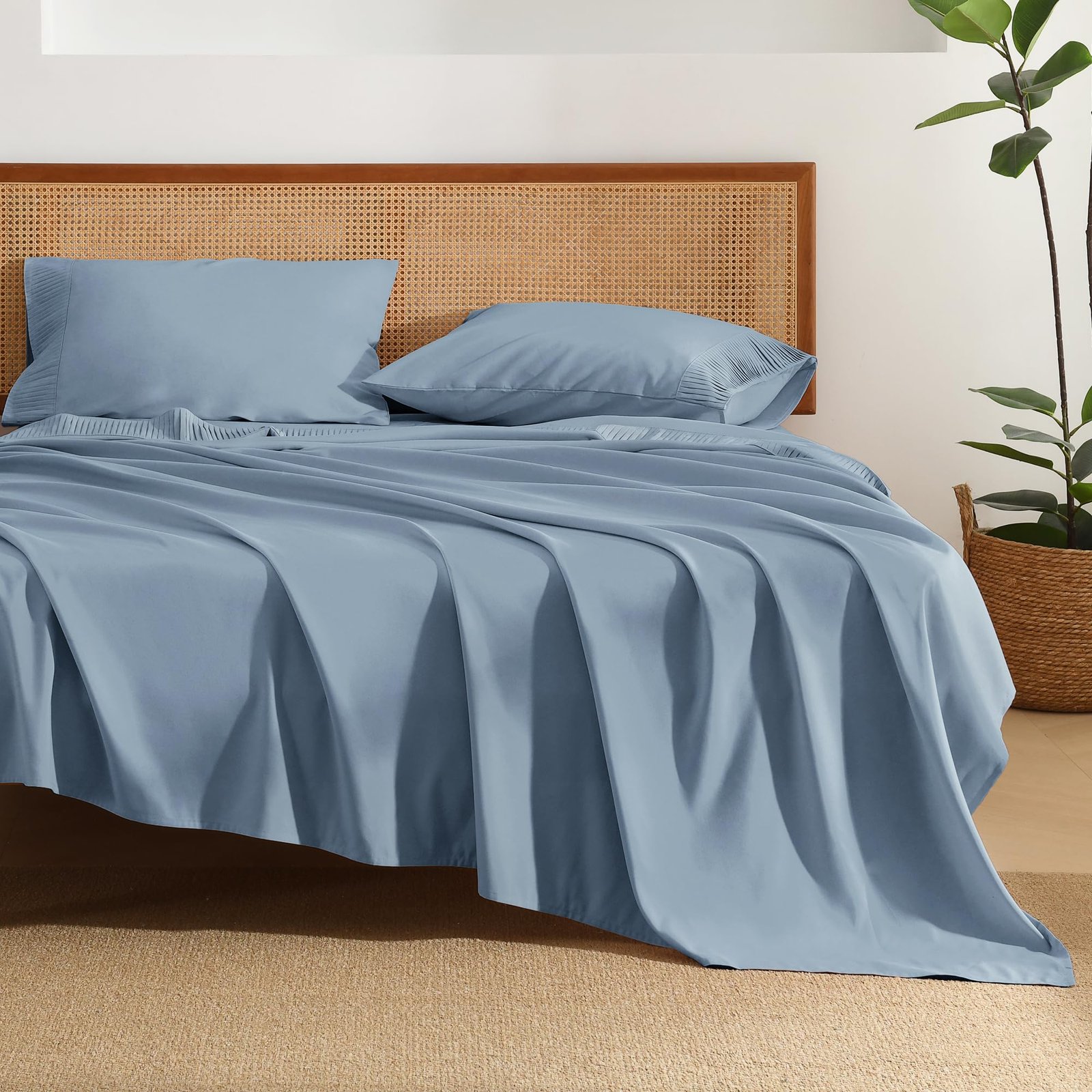 TODD GRIMES King Size Sheets Set 4 Pieces, Dark Olive Green Super Soft Sheets for King Size Bed, Microfiber King Sheet, Deep Pocket Up to 16 - Image 5