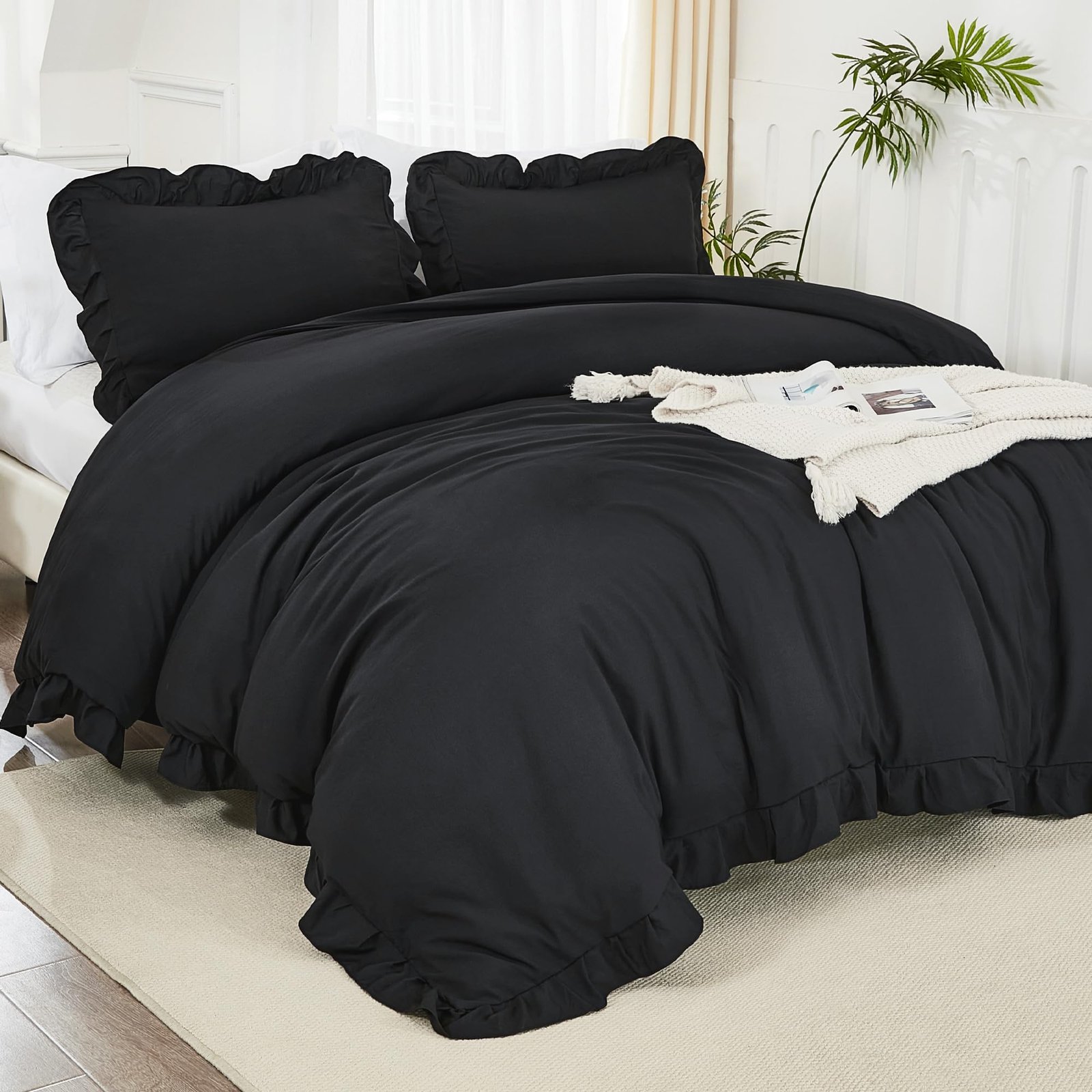 TODD GRIMES Full Size Comforter Sets, 3 Pieces Blush Pink Ruffle Girls Women Cute Bedding Comforters & Sets, Lightweight Fluffy Microfiber as Gift (79x90In Comforter & 2 Pillowcases) - Image 2