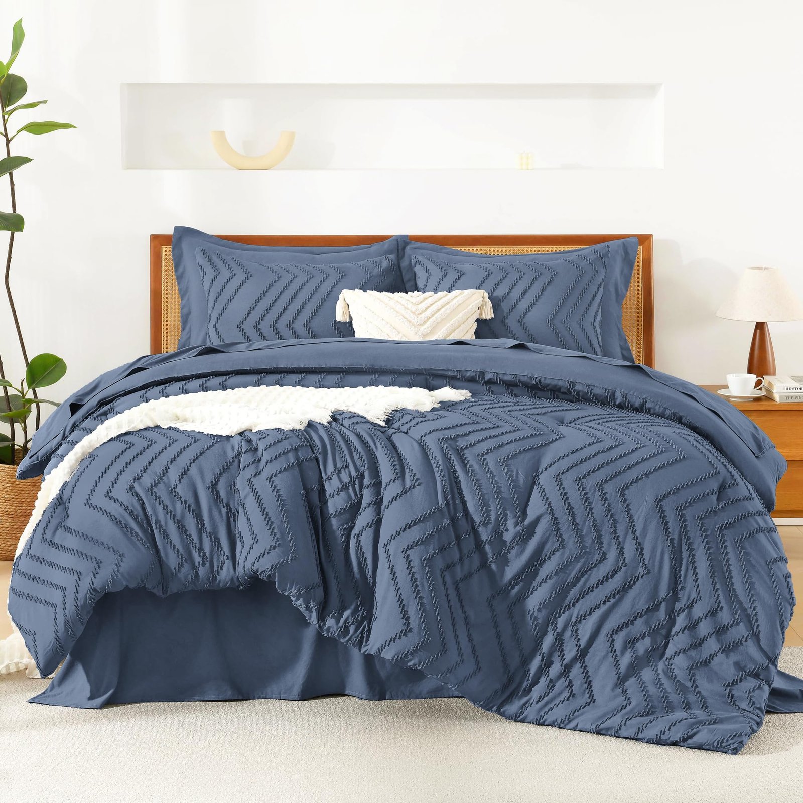 TODD GRIMES King Size Comforter Set with Sheets Beige - 7 Pieces Bed in a Bag King Chevron Tufted Boho Luxury Bedding Sets with Comforter, Sheets, Pillowcases & Shams - Image 76