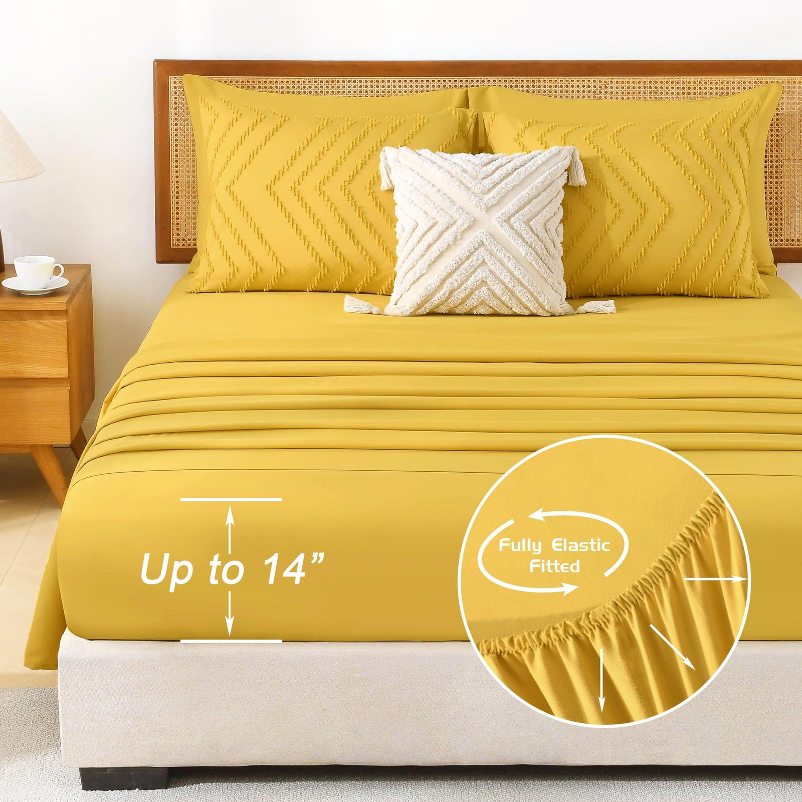 TODD GRIMES King Size Comforter Set with Sheets Beige - 7 Pieces Bed in a Bag King Chevron Tufted Boho Luxury Bedding Sets with Comforter, Sheets, Pillowcases & Shams - Image 45