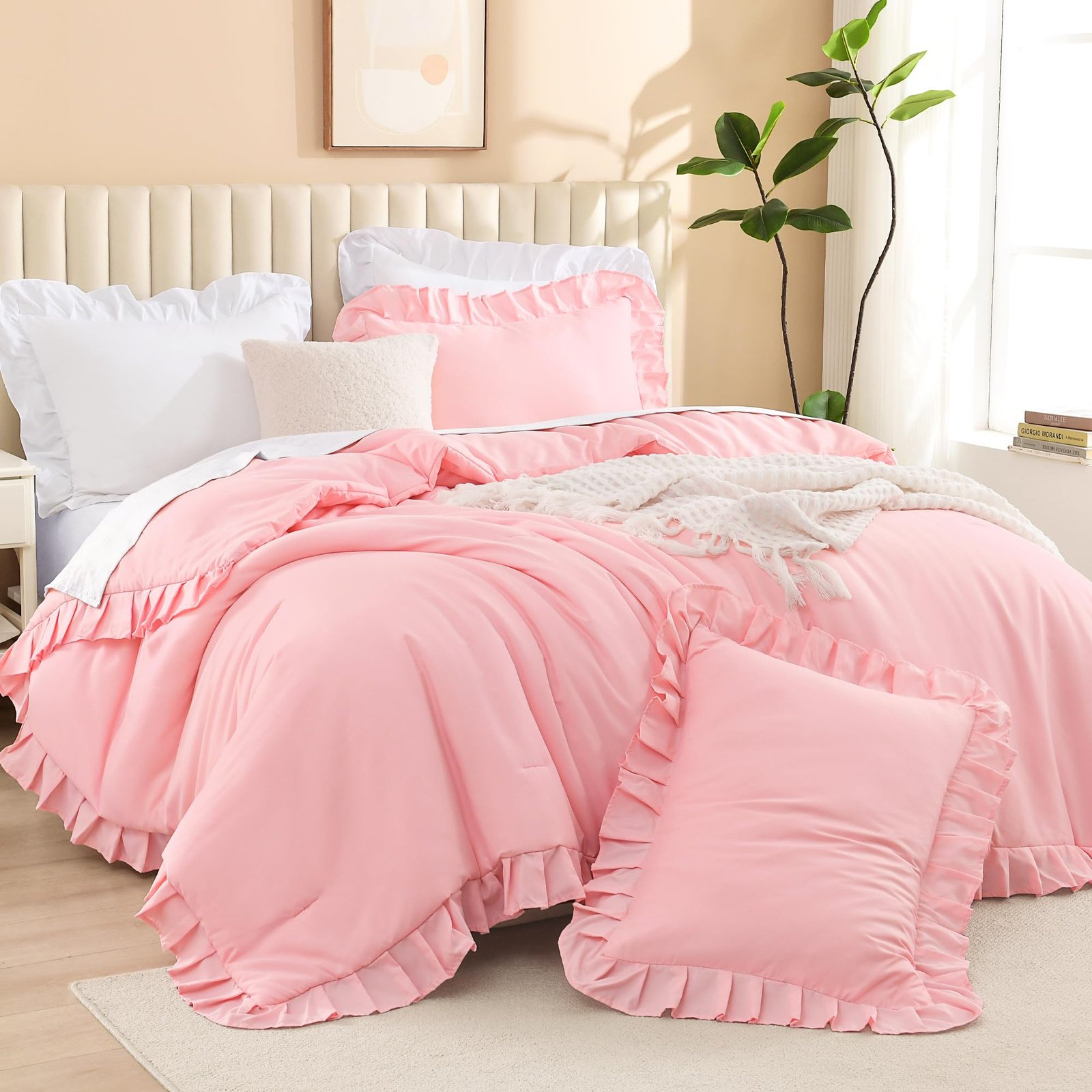 TODD GRIMES Full Size Comforter Sets, 3 Pieces Blush Pink Ruffle Girls Women Cute Bedding Comforters & Sets, Lightweight Fluffy Microfiber as Gift (79x90In Comforter & 2 Pillowcases) - Image 14