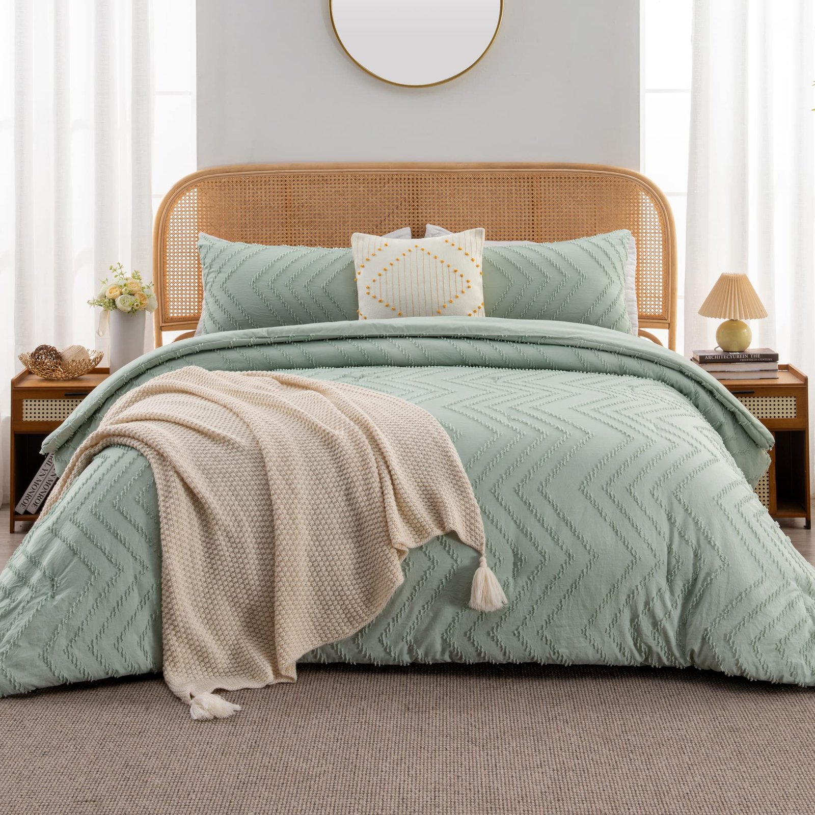 TODD GRIMES King Size Comforter Set Dark Emerald Green, 3 Pieces Lightweight Fluffy Comforter King Size Boho Tufted Comforter Bed Set Gift Choice - Image 19