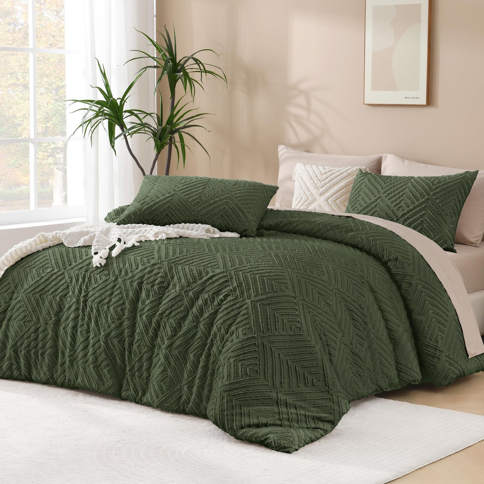 TODD GRIMES King Size Comforter Set Beige, 3 Pieces Boho King Bedding Comforter Set Cream, All Season Soft Lightweight Tufted Textured Down Alternative Comforter Fluffy Bed Set - Image 7
