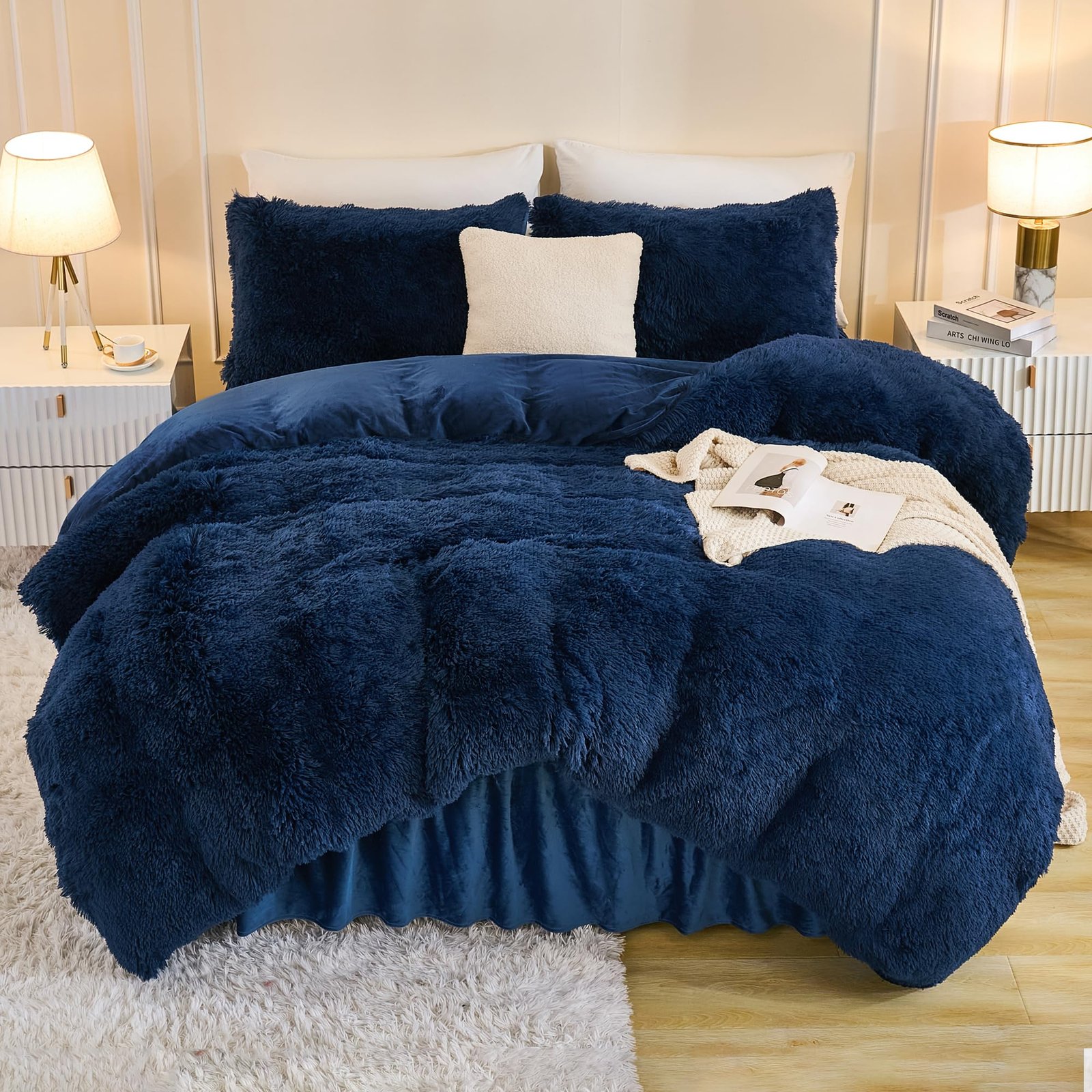 TODD GRIMES Tie-Dyed Grey White Comforter King Size, 3 Pieces Faux Fur Fluffy Fuzzy Plush Bedding Comforter Set, Soft Puffy Comfy Down Comforter Bed Set - Image 9