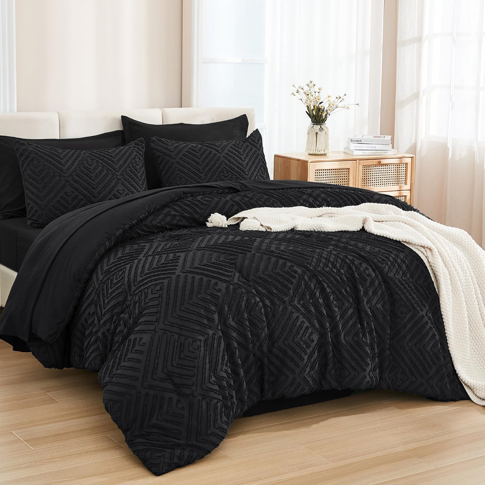 TODD GRIMES King Size Comforter Set 7 Pieces Dark Emerald Green - Bed in a Bag King Boho Lightweight Fluffy Tufted Bedding Sets with Quilt Comforter, Sheets, Pillowcases & Shams - Image 14