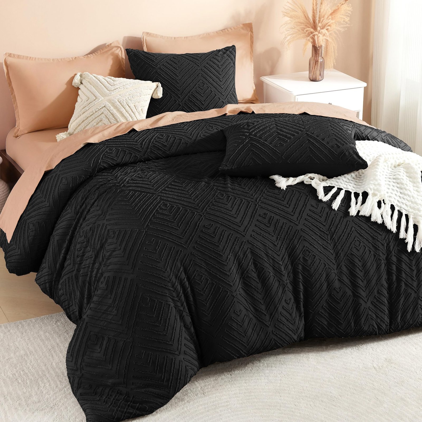 TODD GRIMES Comforter King Size Set Oatmeal, 3 Pieces Boho Tufted Farmhouse Bedding Comforter Sets, Lightweight Fluffy Comforter Bed Set for All Season (104x90In Comforter and 2 Pillowcases) - Image 14