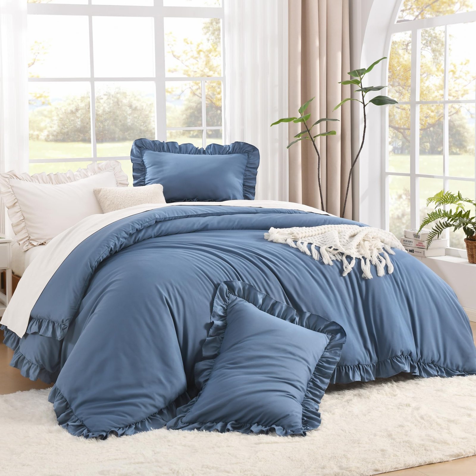 TODD GRIMES Full Size Comforter Sets, 3 Pieces Blush Pink Ruffle Girls Women Cute Bedding Comforters & Sets, Lightweight Fluffy Microfiber as Gift (79x90In Comforter & 2 Pillowcases) - Image 8