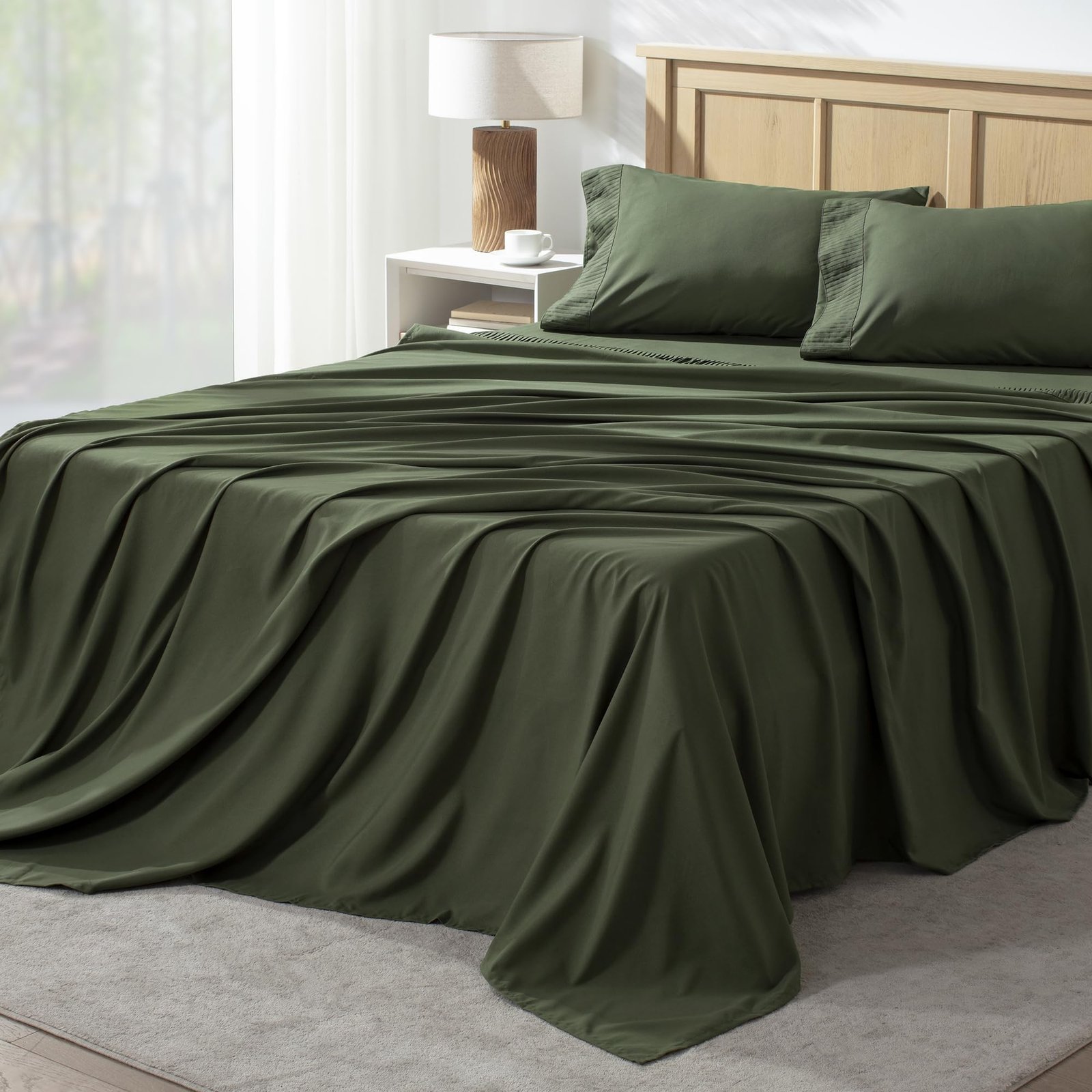 TODD GRIMES King Size Sheets Set 4 Pieces, Dark Olive Green Super Soft Sheets for King Size Bed, Microfiber King Sheet, Deep Pocket Up to 16 - Image 14