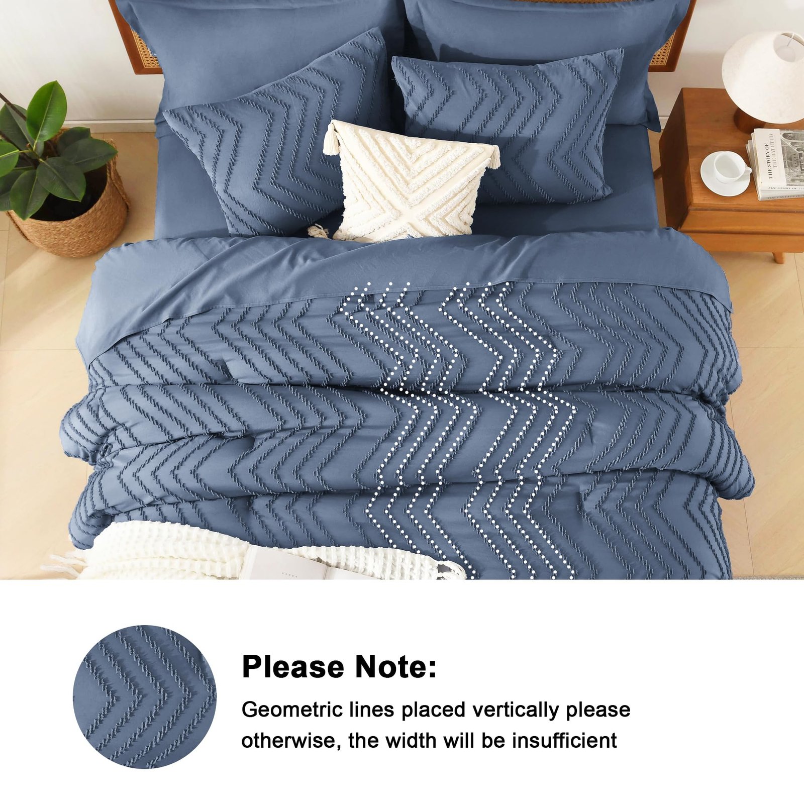 TODD GRIMES King Size Comforter Set with Sheets Beige - 7 Pieces Bed in a Bag King Chevron Tufted Boho Luxury Bedding Sets with Comforter, Sheets, Pillowcases & Shams - Image 21