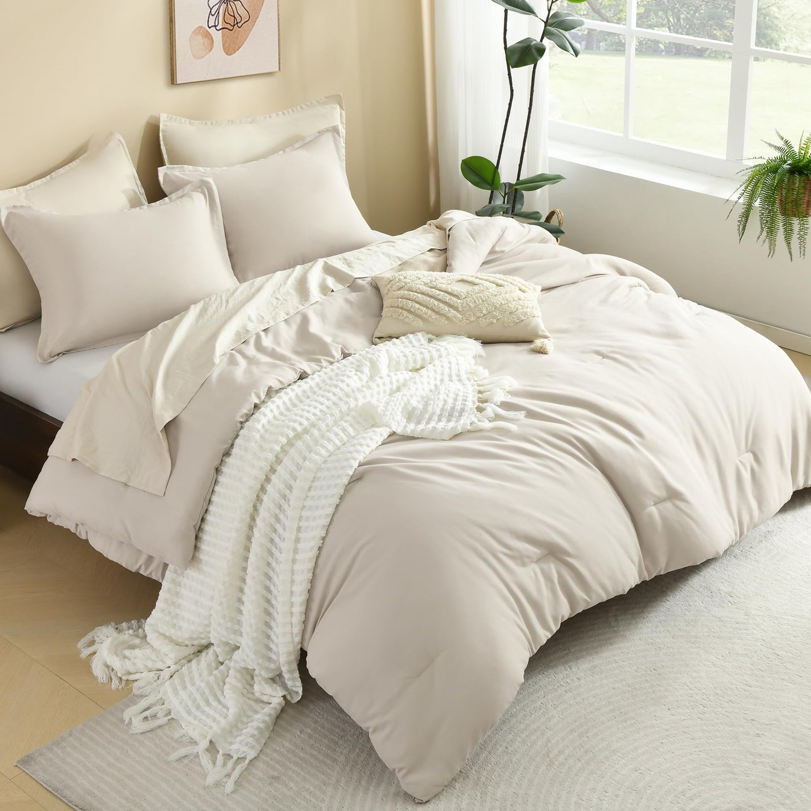 TODD GRIMES Comforter Set, Lightweight Solid Bedding Comforter Set, Fluffy Down Alternative Bed Set, Sage Green, King - Image 29
