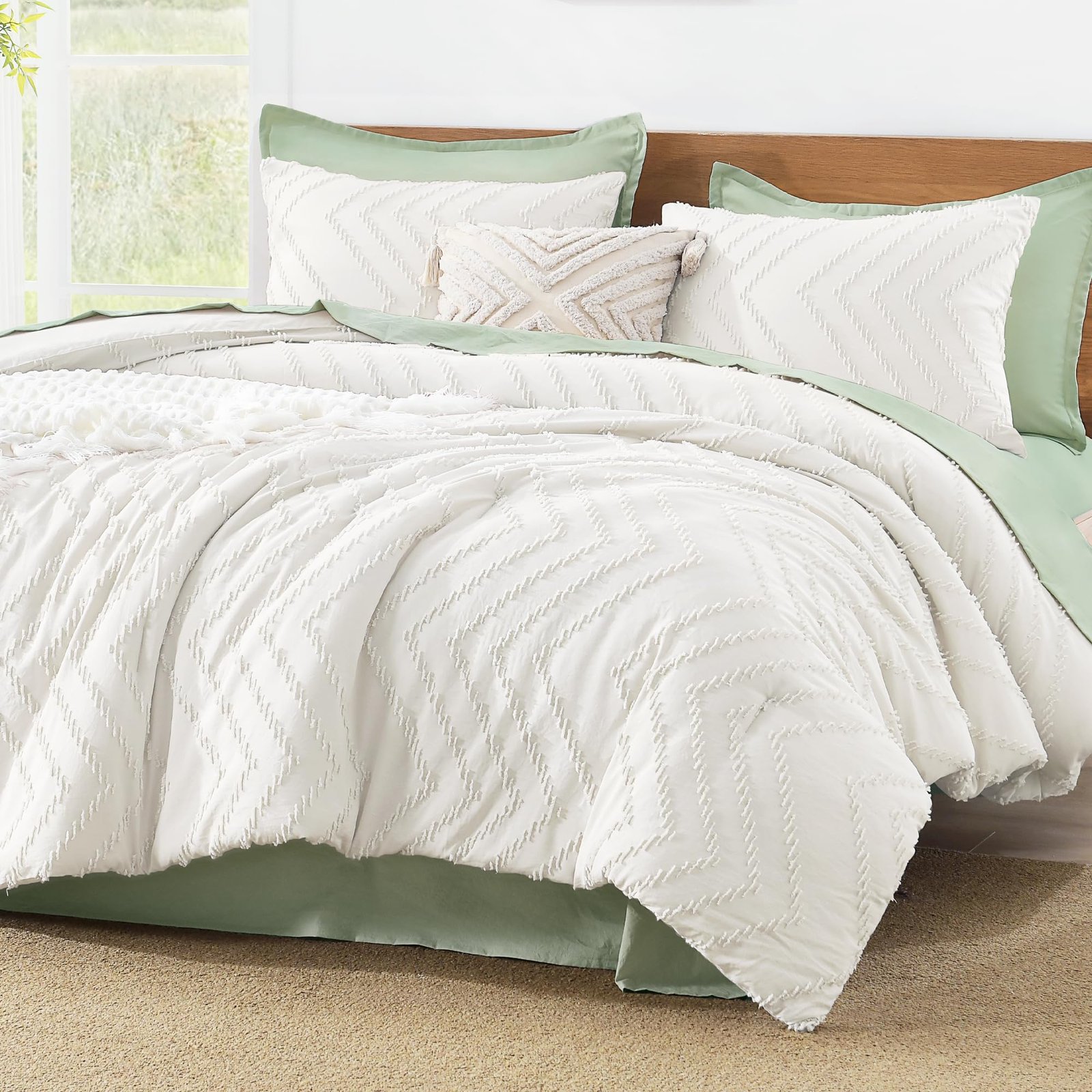 TODD GRIMES King Size Comforter Set Dark Emerald Green, 3 Pieces Lightweight Fluffy Comforter King Size Boho Tufted Comforter Bed Set Gift Choice - Image 29