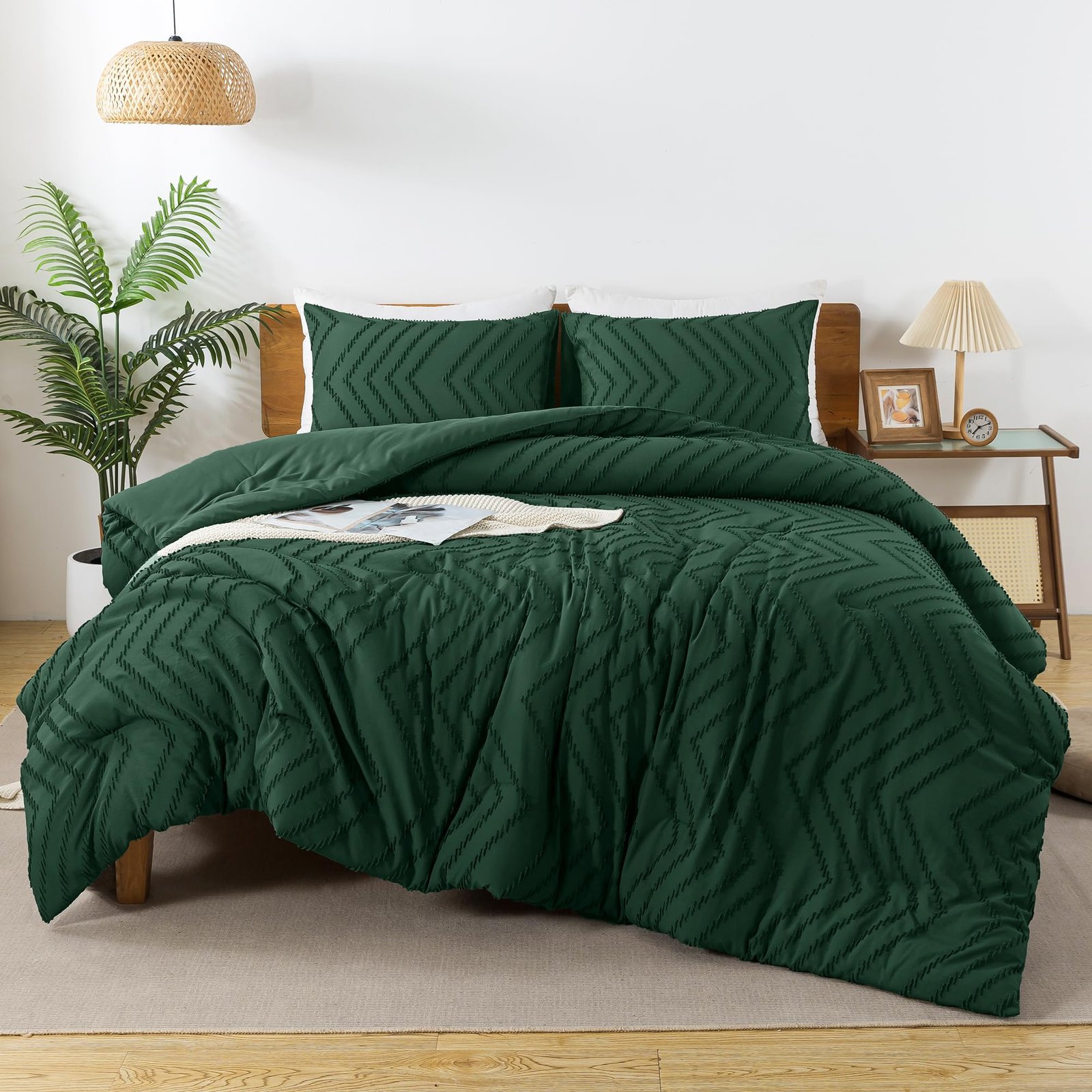TODD GRIMES King Size Comforter Set Beige, Boho Cream Soft Warm Tufted Neutral Bedding Comforter Sets for King Size Bed, 3 Pieces Aesthetic Chevron Farmhouse Cute Bohemian Textured Bedding Set - Image 18