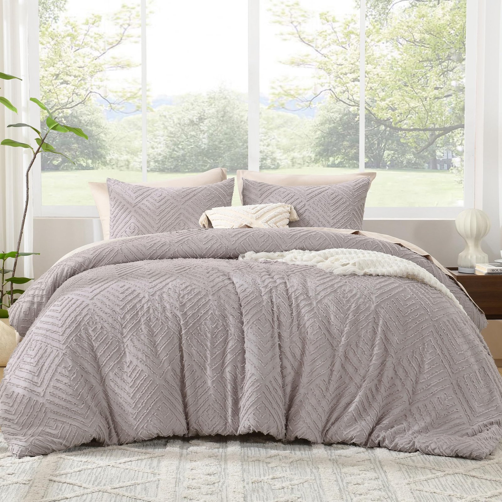TODD GRIMES Comforter King Size Set Oatmeal, 3 Pieces Boho Tufted Farmhouse Bedding Comforter Sets, Lightweight Fluffy Comforter Bed Set for All Season (104x90In Comforter and 2 Pillowcases) - Image 4