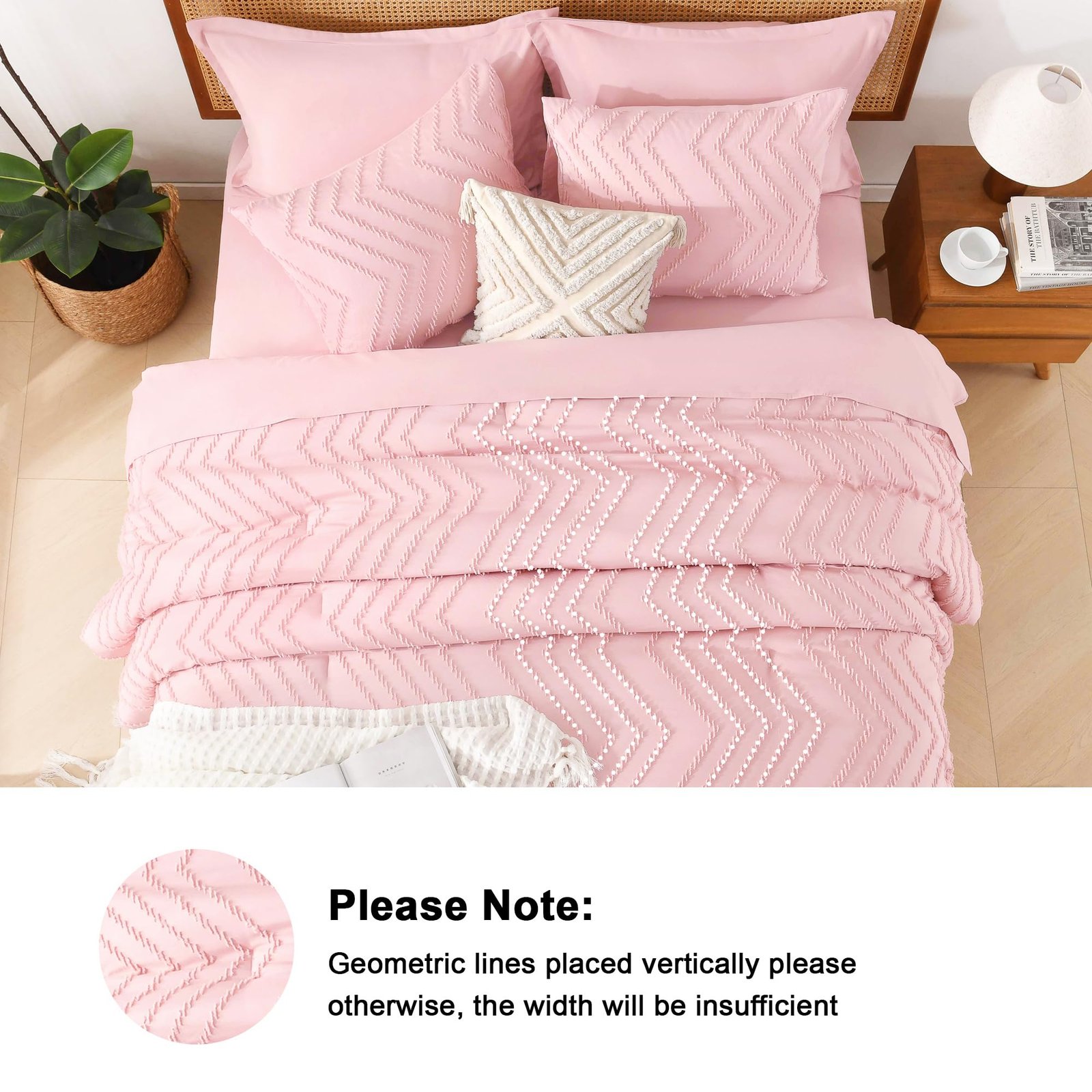 TODD GRIMES King Size Comforter Set with Sheets Beige - 7 Pieces Bed in a Bag King Chevron Tufted Boho Luxury Bedding Sets with Comforter, Sheets, Pillowcases & Shams - Image 101