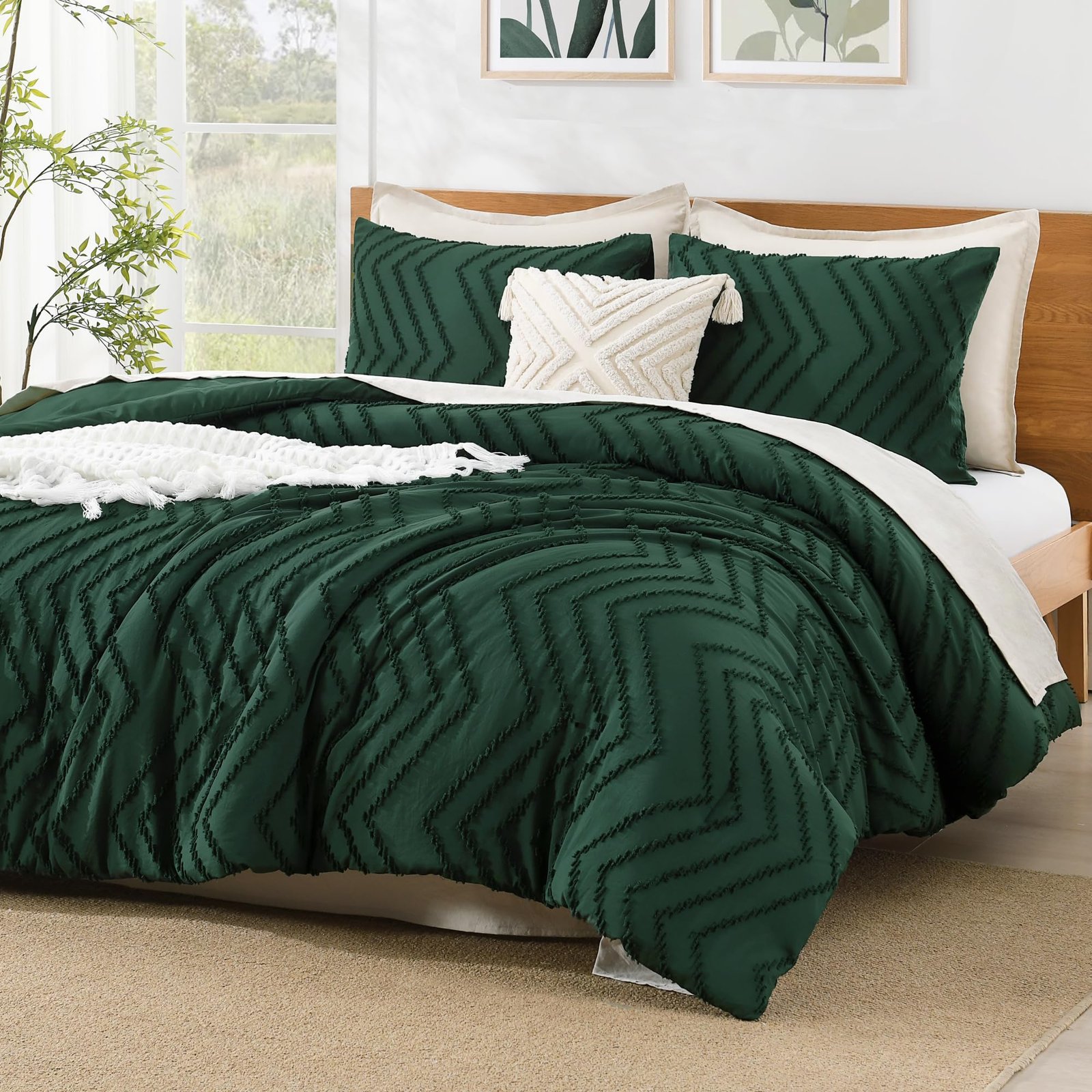TODD GRIMES King Size Comforter Set Dark Emerald Green, 3 Pieces Lightweight Fluffy Comforter King Size Boho Tufted Comforter Bed Set Gift Choice - Image 35