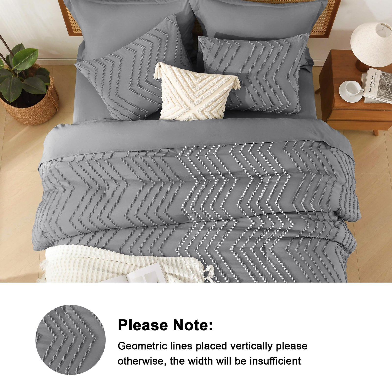 TODD GRIMES King Size Comforter Set with Sheets Beige - 7 Pieces Bed in a Bag King Chevron Tufted Boho Luxury Bedding Sets with Comforter, Sheets, Pillowcases & Shams - Image 67