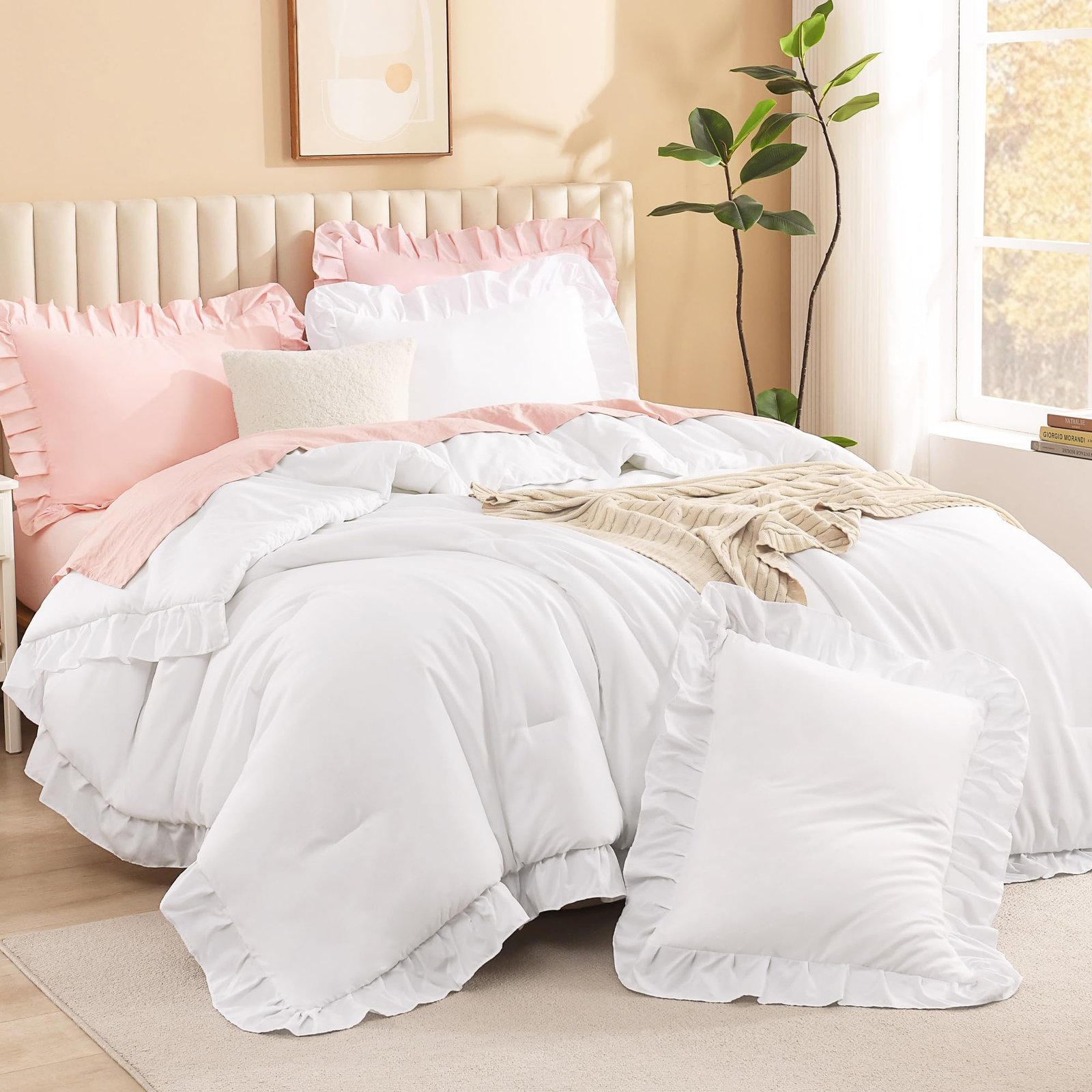 TODD GRIMES Full Size Comforter Sets, 3 Pieces Blush Pink Ruffle Girls Women Cute Bedding Comforters & Sets, Lightweight Fluffy Microfiber as Gift (79x90In Comforter & 2 Pillowcases) - Image 13